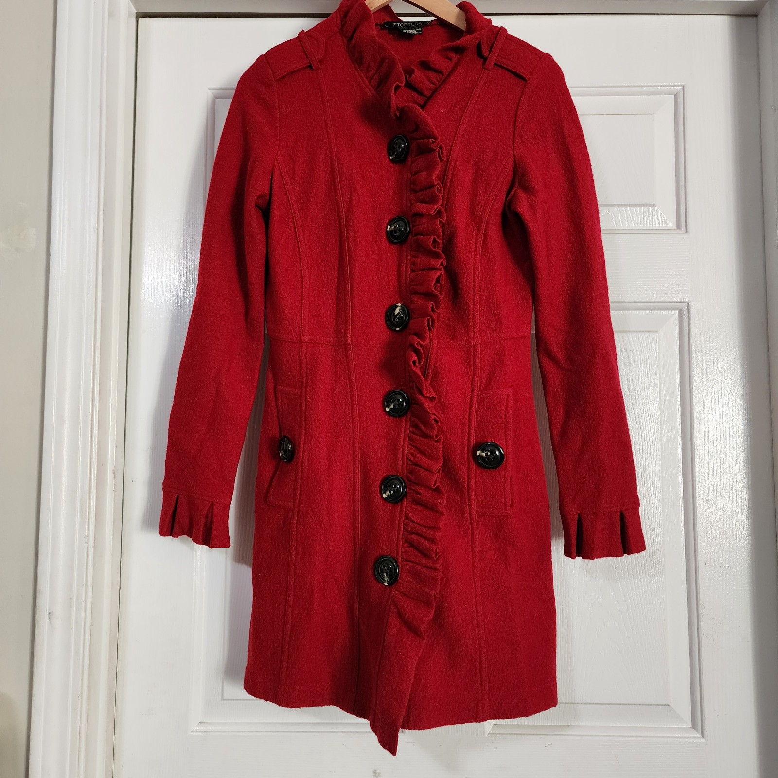 Etcetera Red Merino Wool Ruffled Dress Jacket