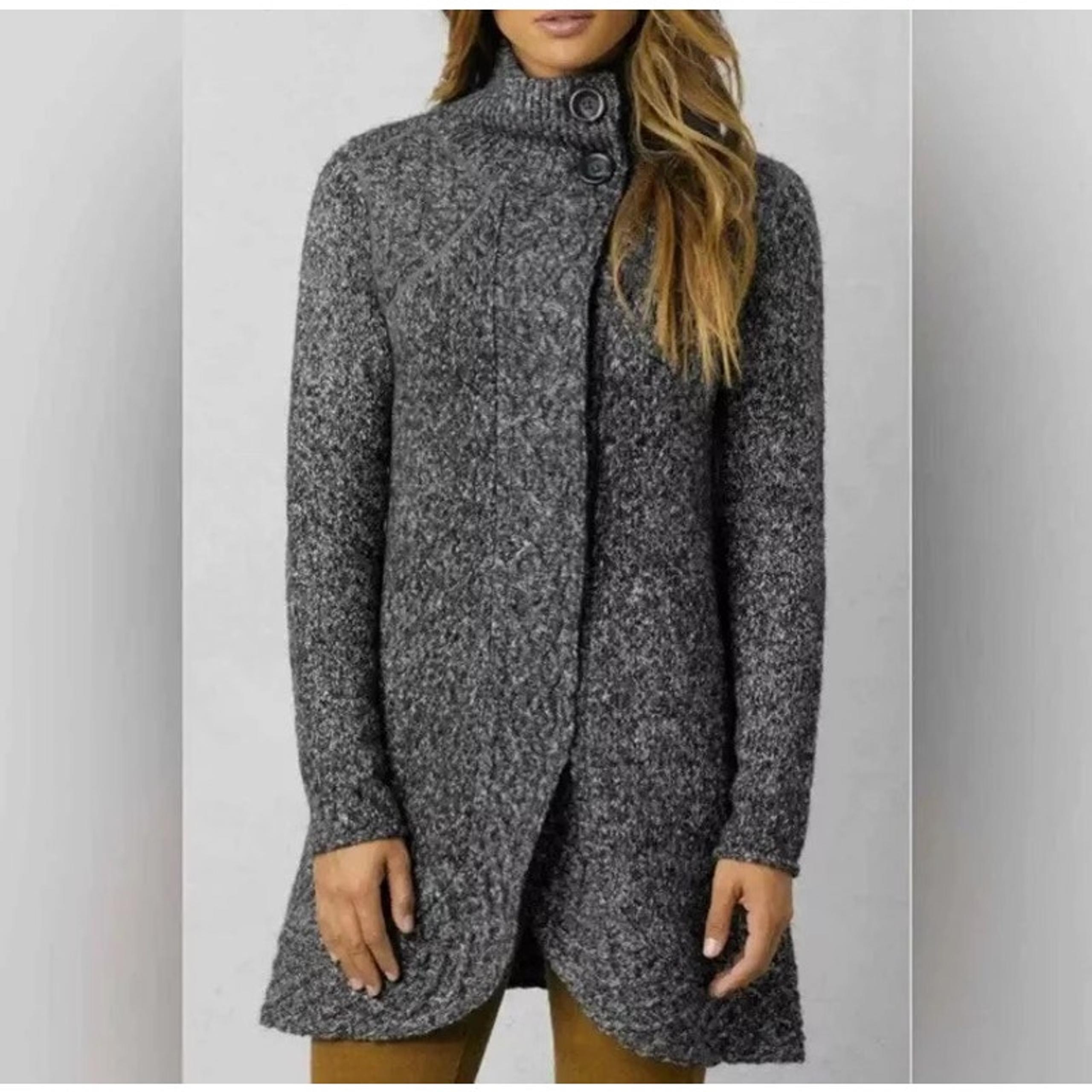 Prana Sweater Angelica Duster Cardigan Cable Knit Button Size XL