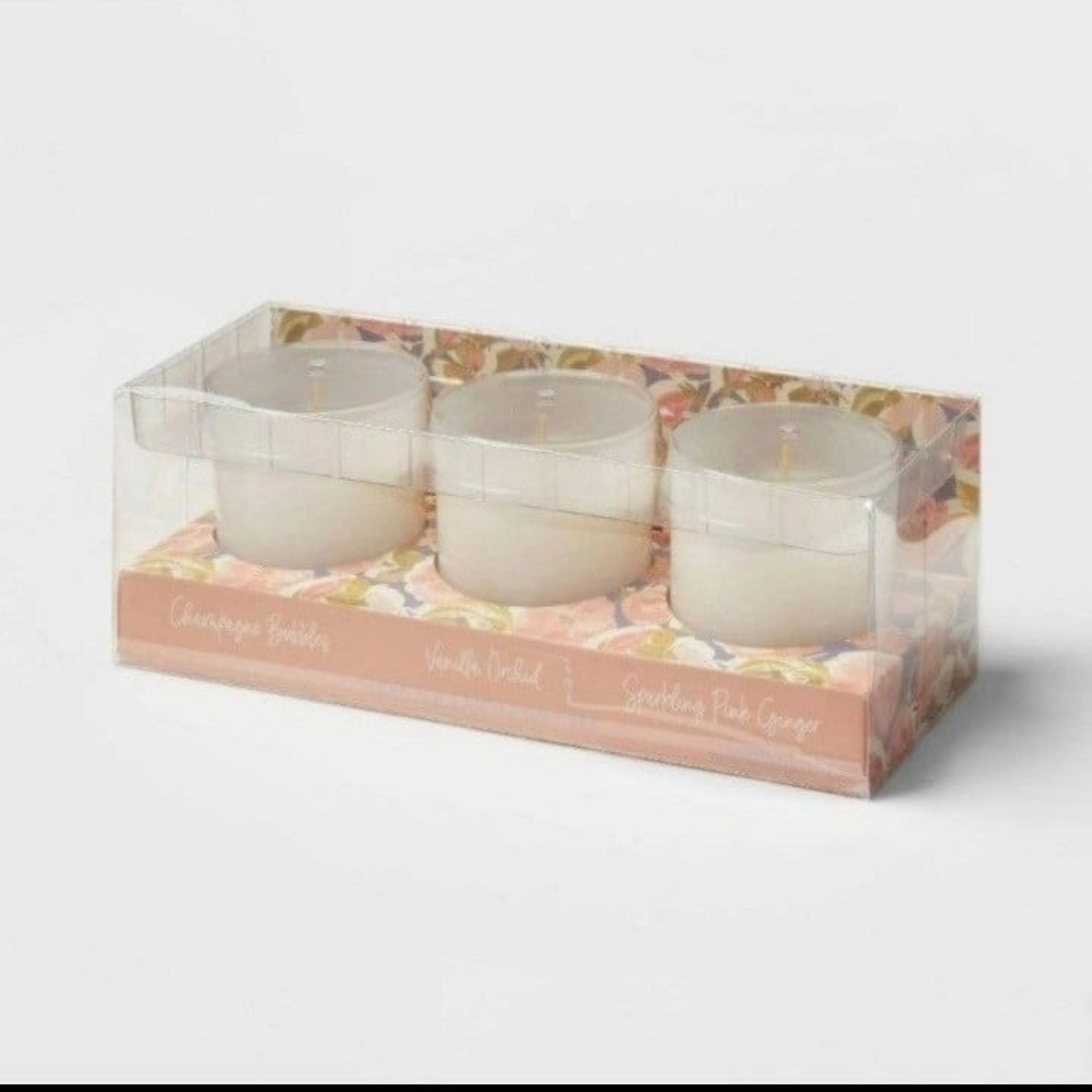 3 Candle Giftset- Vanilla Orchid, Sparkling Ginger, Champagne Bubbles Pink