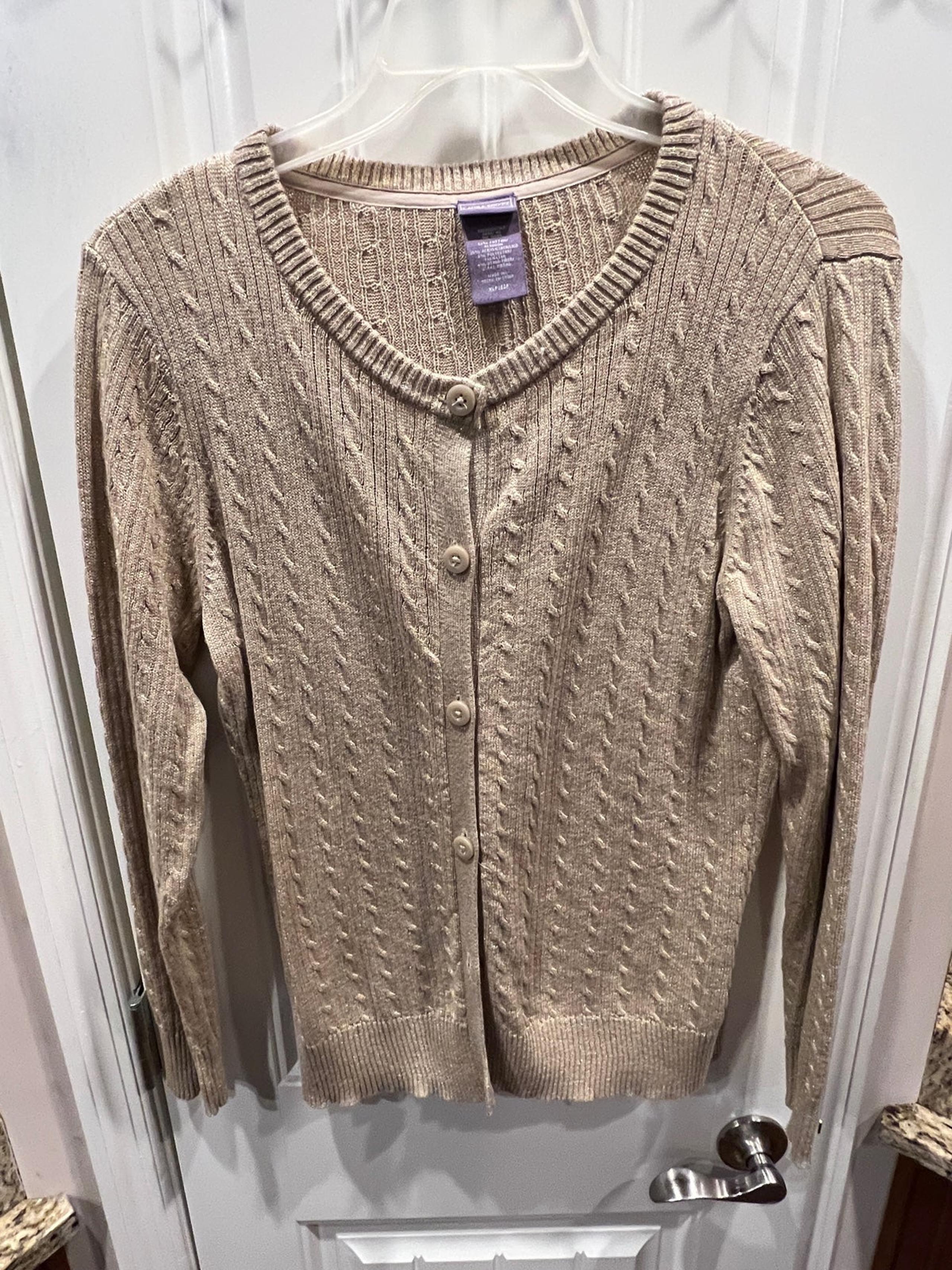 Laura Scott Gold Metallic Cable Knit Cardigan Sweater Sz XL
