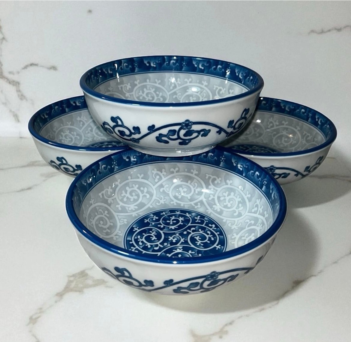 4 ~SEOKCHON  LOKO Sweet Porcelain bowls Vine motif  Blue Gray 6 x 2.25” #28591
