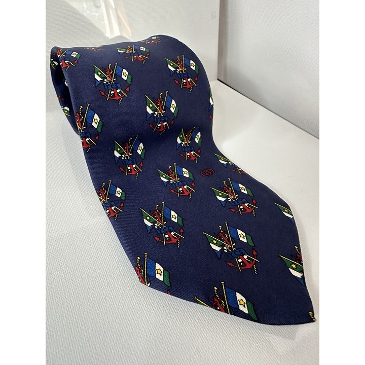Vintage Gucci Red Anchor Flags Blue Silk Men’s Neck Tie