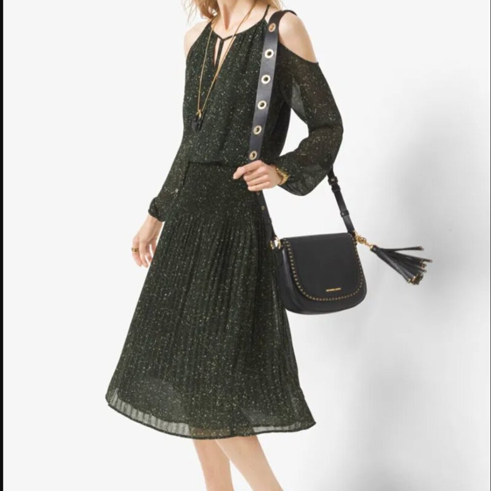 Michael Kors Peek-a-Boo Tweed Chiffon Dress