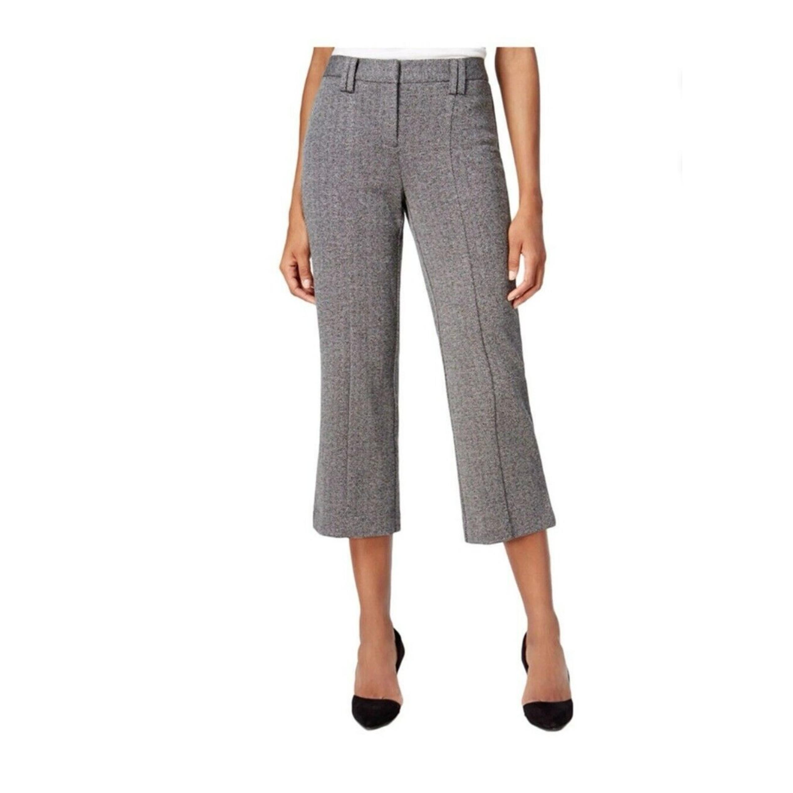 Bar III Womens Knit Cropped Work Dress Trousers Grey And Black Size 10 40111B3