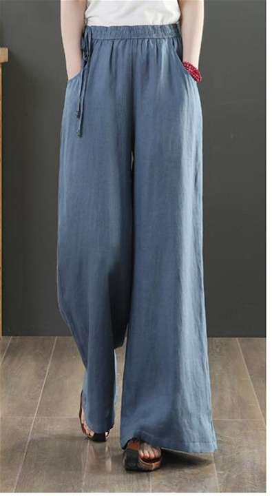 Ladies Retro Cotton Linen Wide Leg Mop