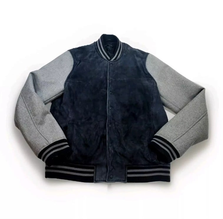 Kenneth Cole Men's Varsity Jacket Bomber Leather Suede Type Small Black Gray