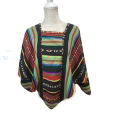 Vintage Sally Gee Aztec Poncho Cape Woven Belt Loophole Front Hippie Boho 1970s