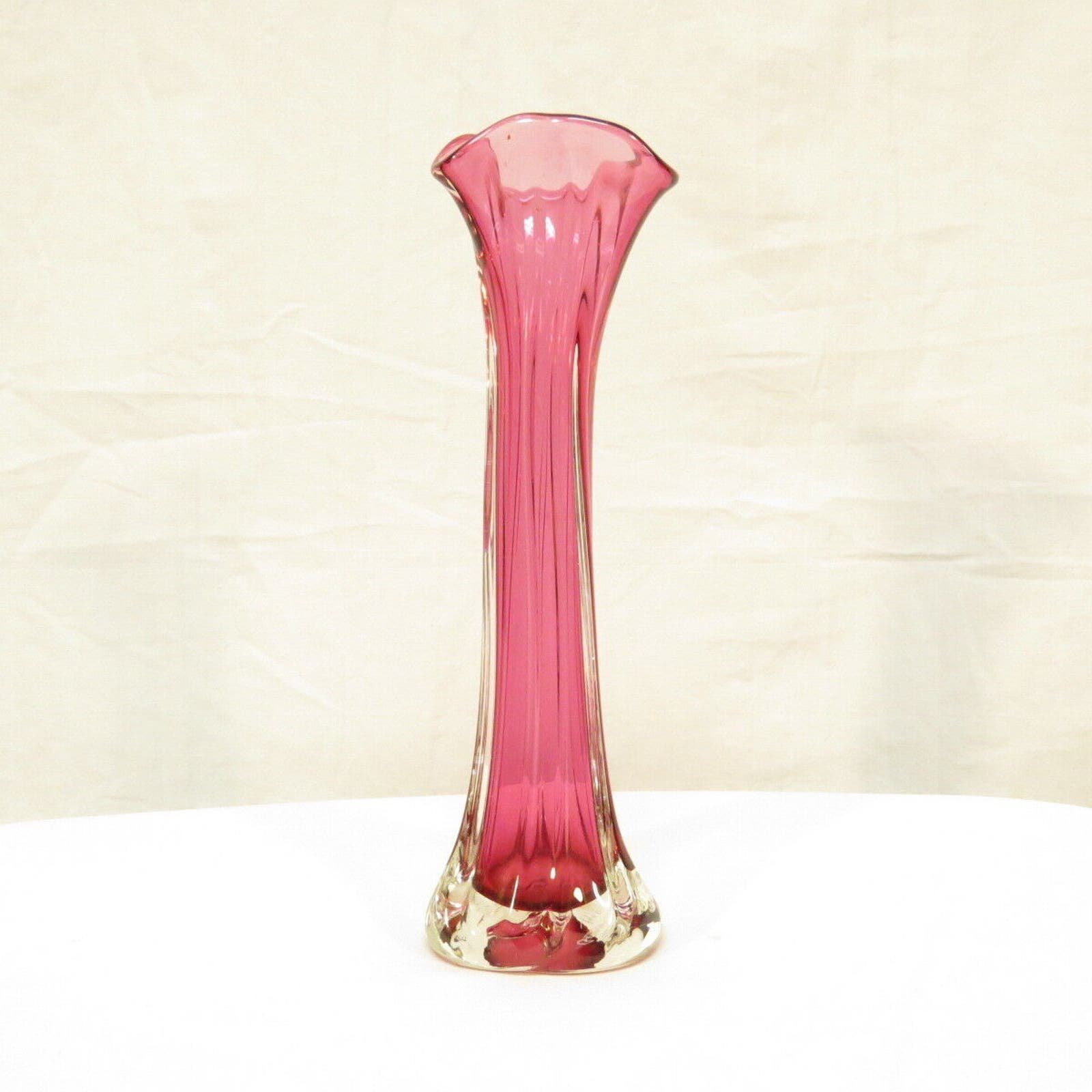 Ed Branson Signed Art Glass V-Vine 9 inch Pink Vase Hand Blown