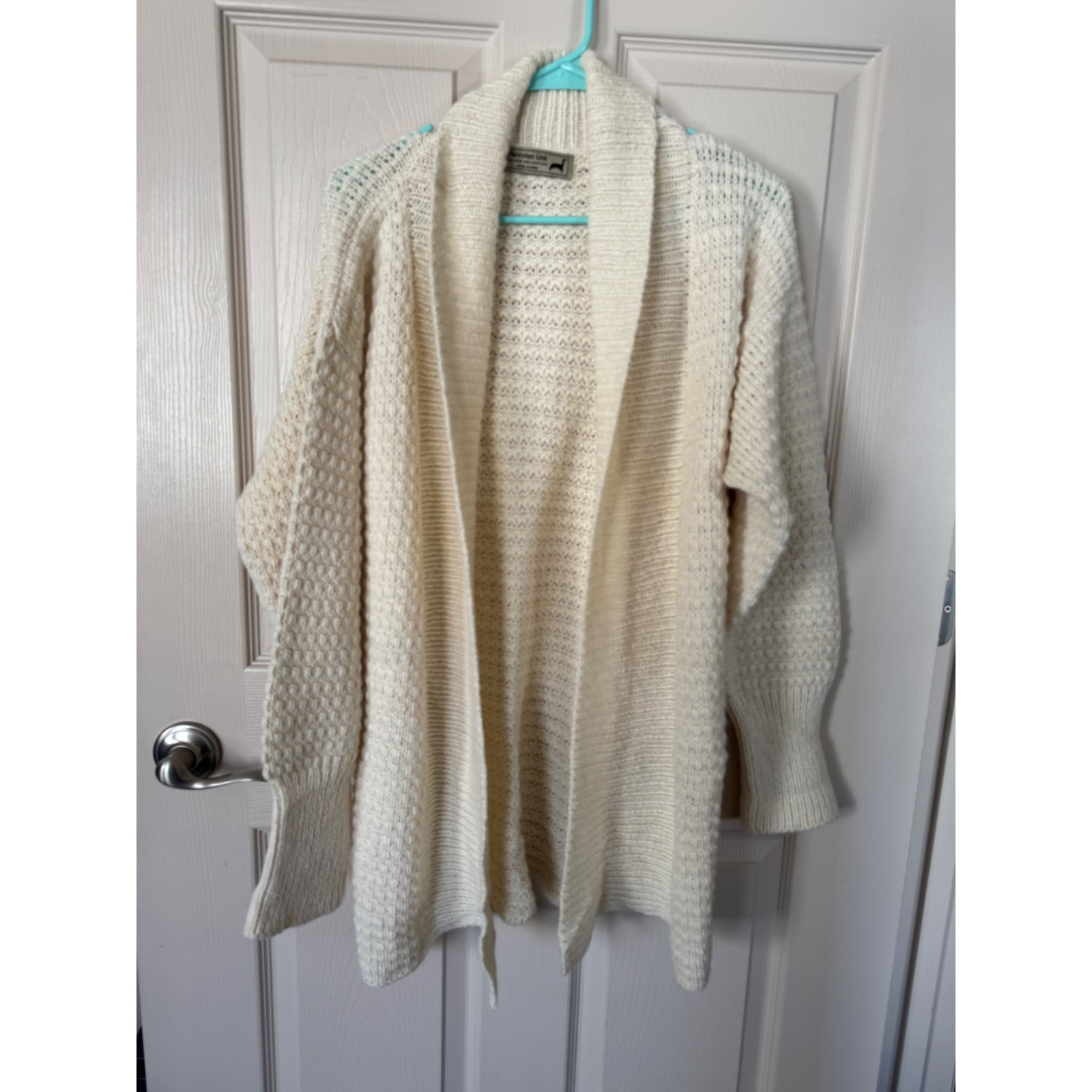 Peruvian Link Alpaca Cardigan Open Front Knit Sweater Cream Cozy ep