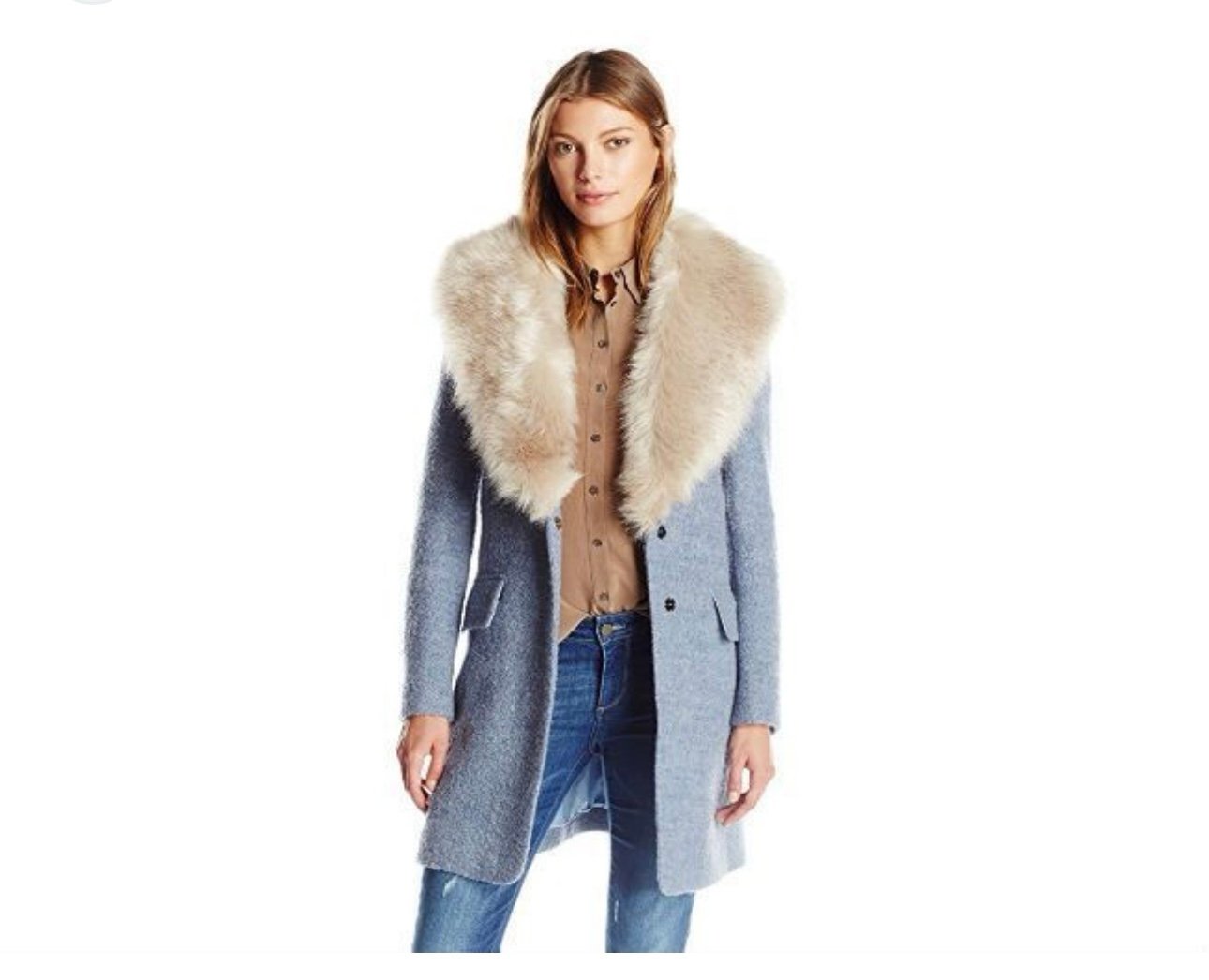 Belle Badgley Mischka The Holly Coat with Faux Fur Hood