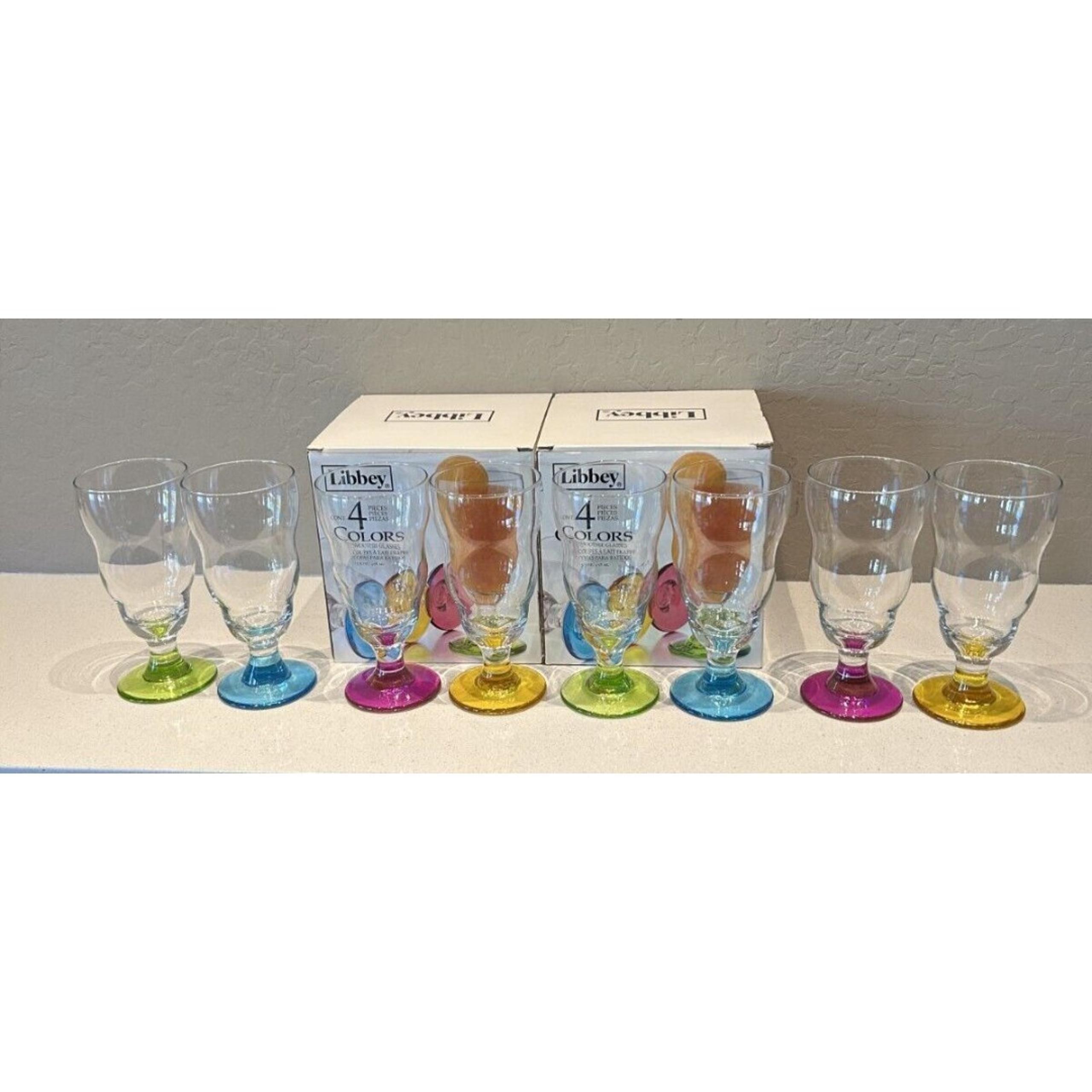8 PC Set Libbey Colors Smoothie Sundae Color Base Glasses 15.5 oz 7" Tall