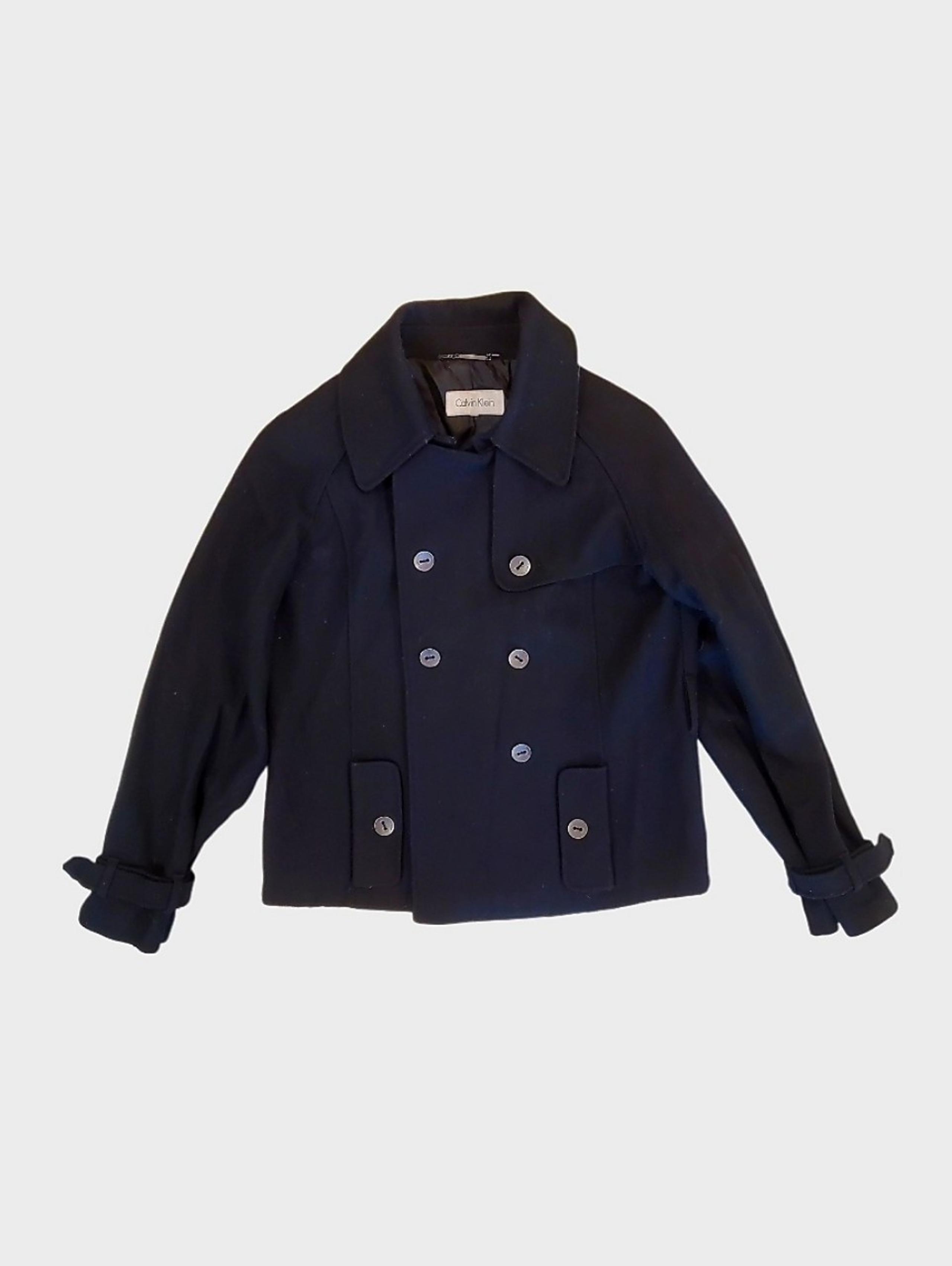Calvin Klein Women's Black Double Breasted Wool Blend Peacoat Jacket Medium