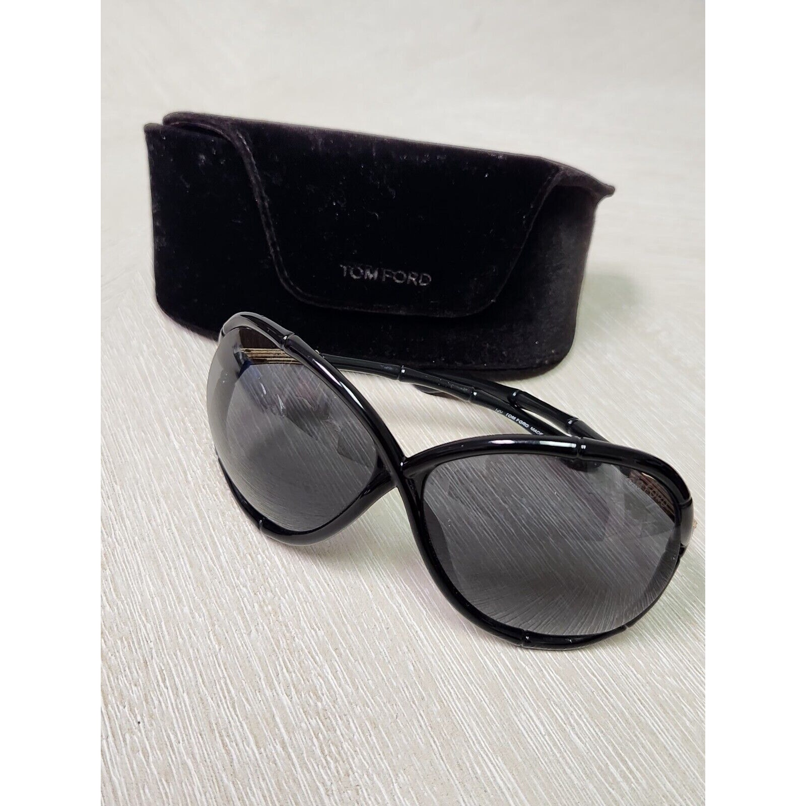 Tom Ford Claudia TF 75 B5 Black Oversized Sunglasses Sonnenbrille Gray Lens 64mm
