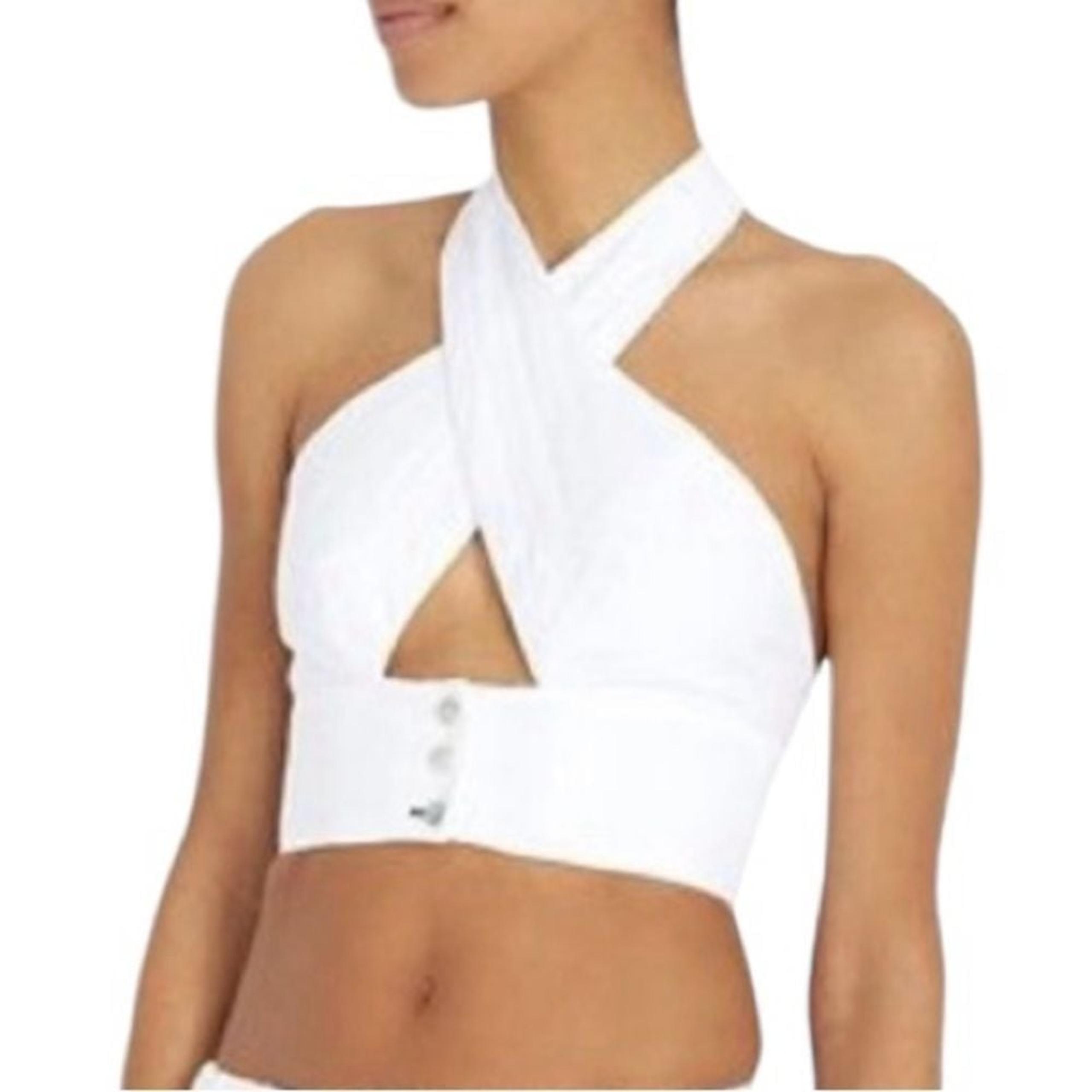 Jonathan Simkhai Strappy crossover neck Halter top Backless Crop white size XS