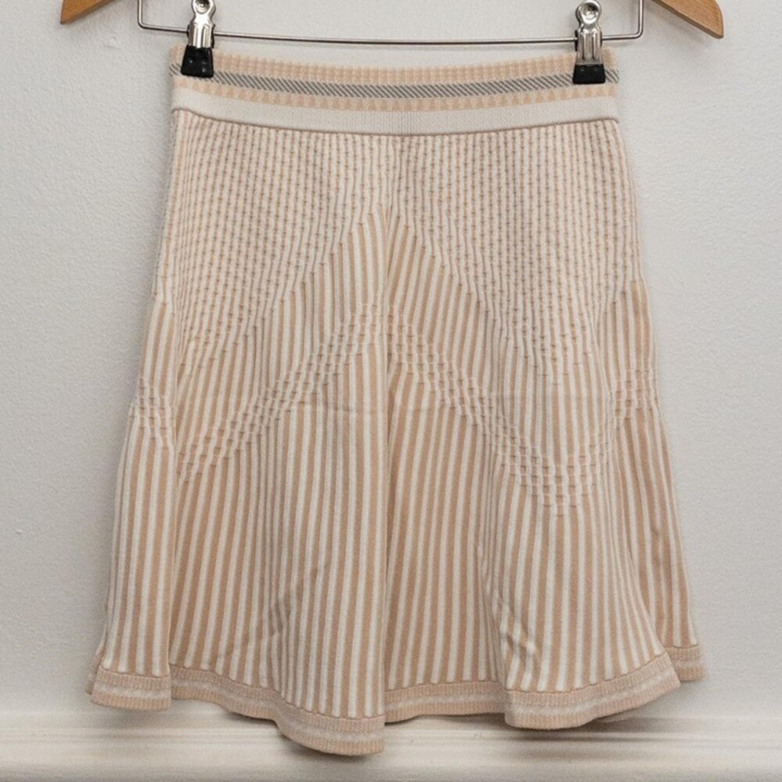 BCBGMAXAZRIA Striped A-Line Knit Skirt XS Beige White Flared Stretchy