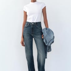 ZARA FULL LENGTH TRF HIGH RISE WIDE LEG JEANS