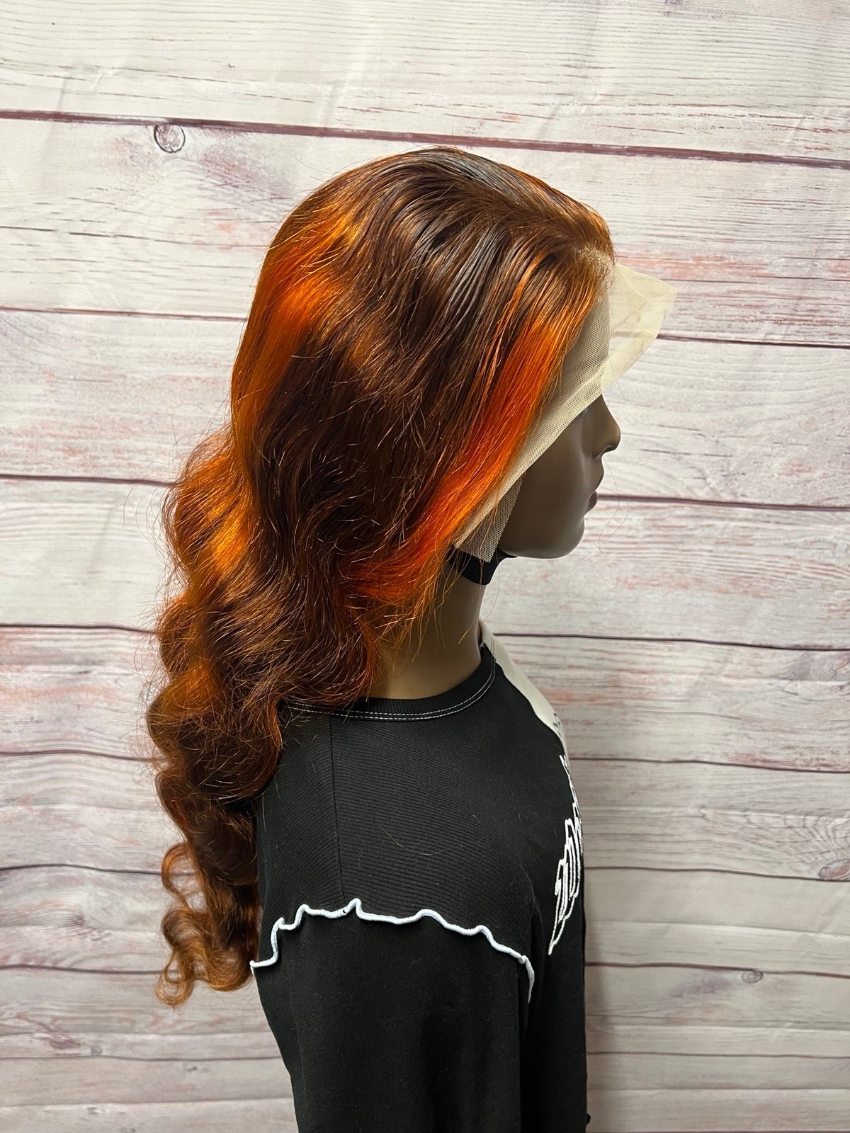 30 inches full lace frontal ginger( burnt orange) and brown Human hair wig