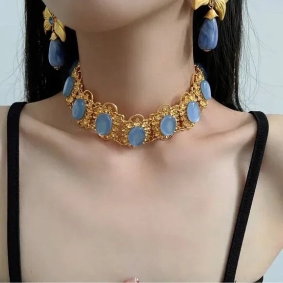 Vintage Blue Statement Necklace - Rare Find