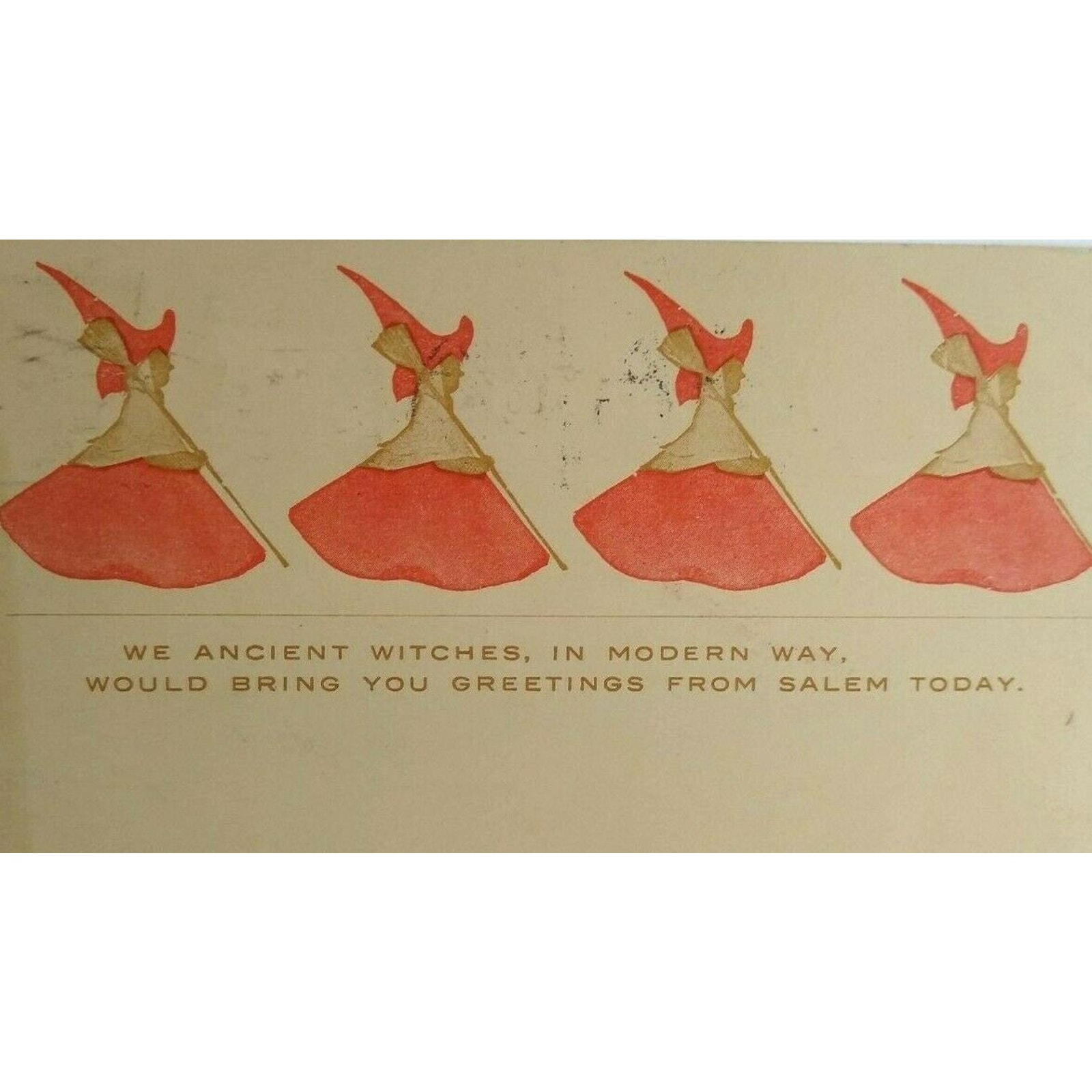 Halloween Postcard Ancient Salem Witches With Broomsticks Beverly Mass 1908