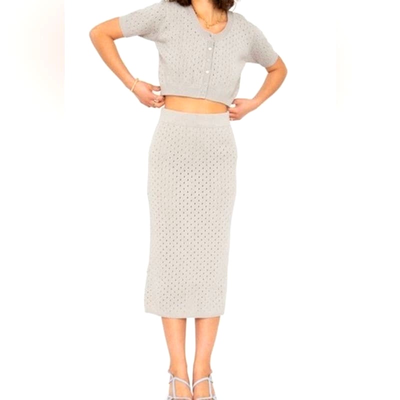 NWT REVOLVE Callahan Genny Skirt Grey Midi Perforated Slit Women Size Small