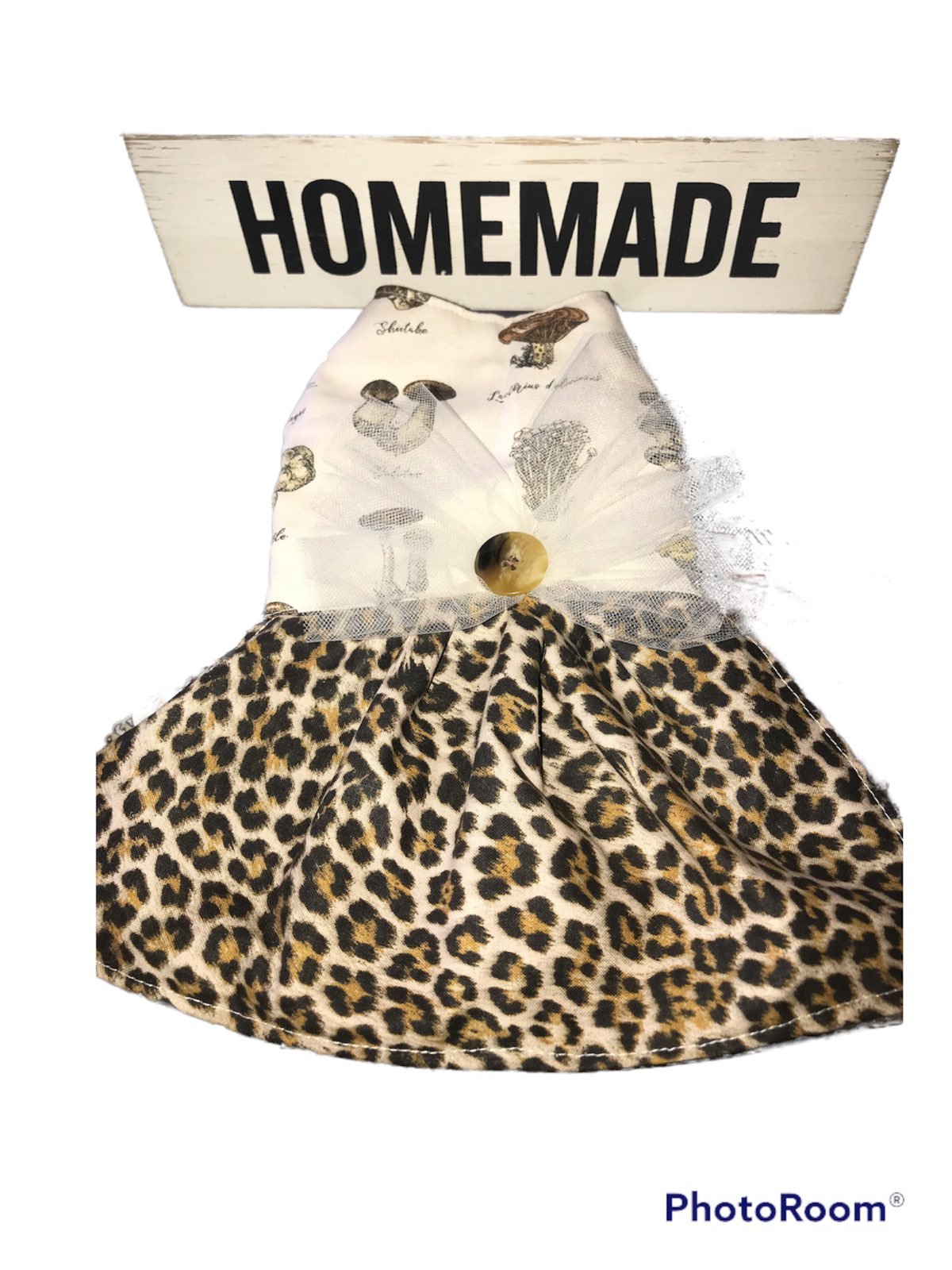 Handmade Cheetah Print/Mushroom Dog Dress- Size Small