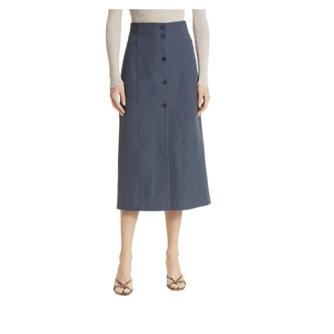 M M LaFluer Skirt Women 12 Lane Better than Denim Stretch Cotton Midi Button