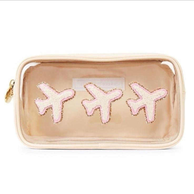 NWT Stoney Clover Lane Small Sand Clear Front Pouch w/3 Airplane Patches Sewn On