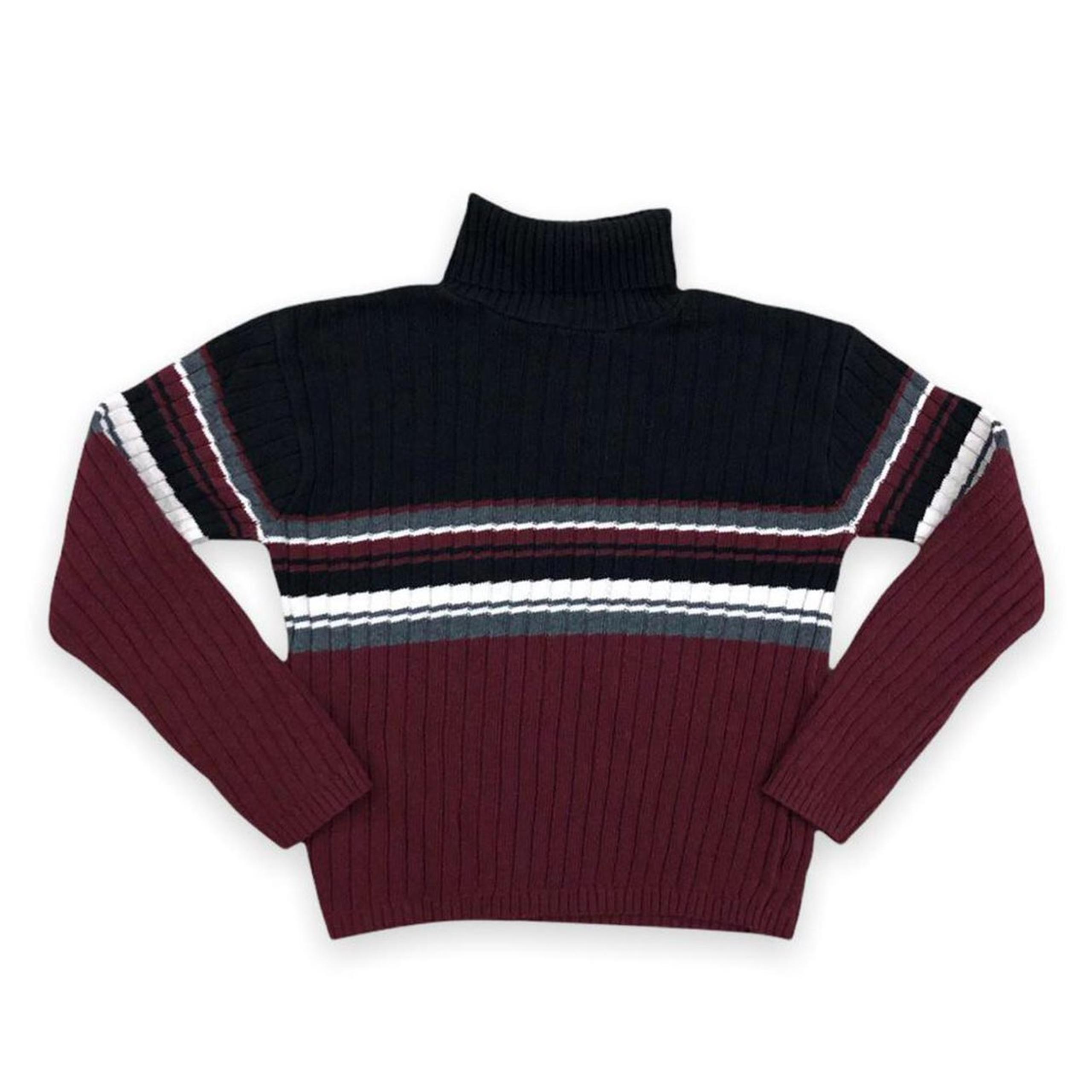 Vintage 90's Red Black Grey White Striped Ribbed Turtleneck Sweater