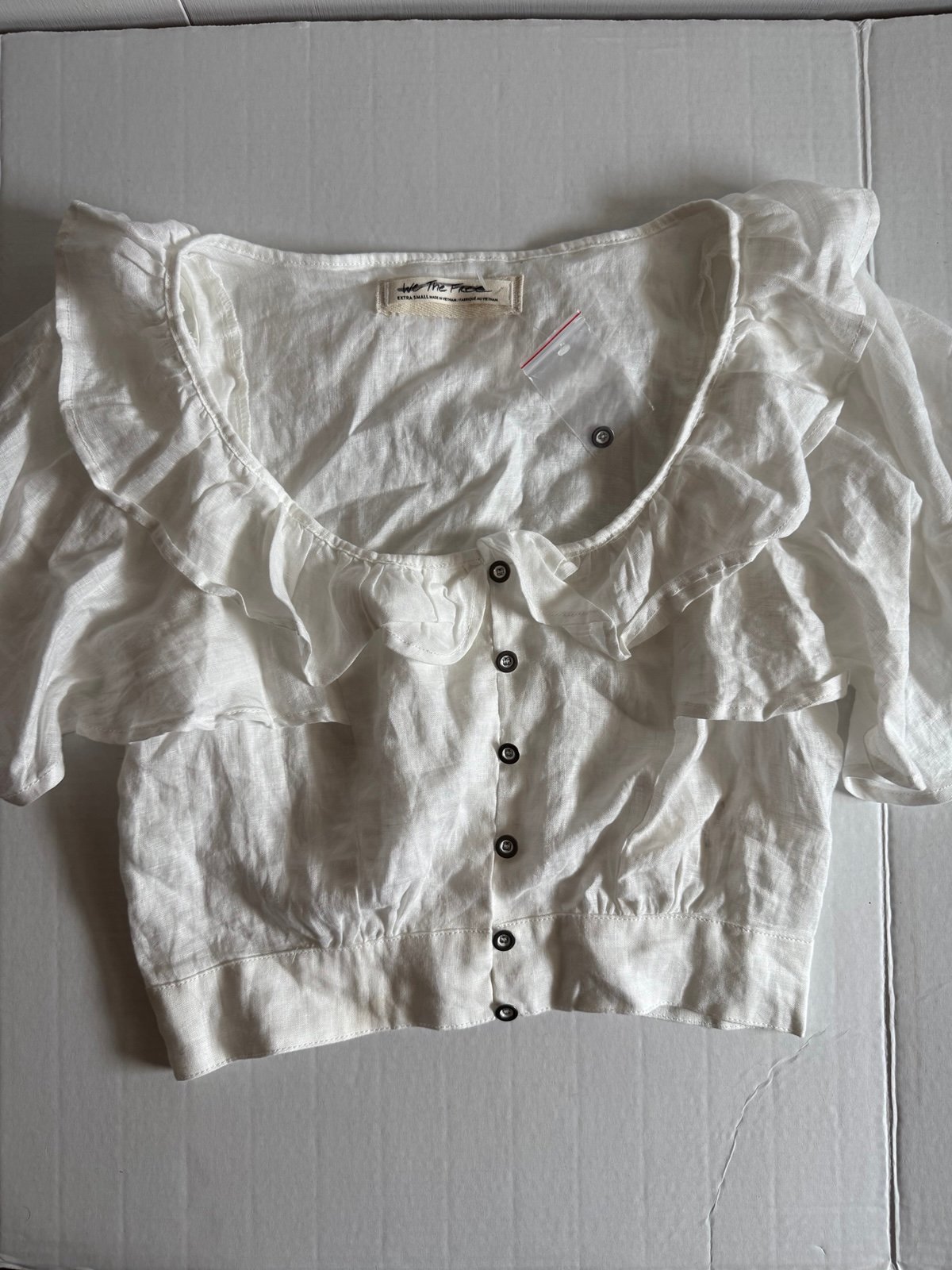 We The Free White Puff Sleeve Crop Linen Blouse