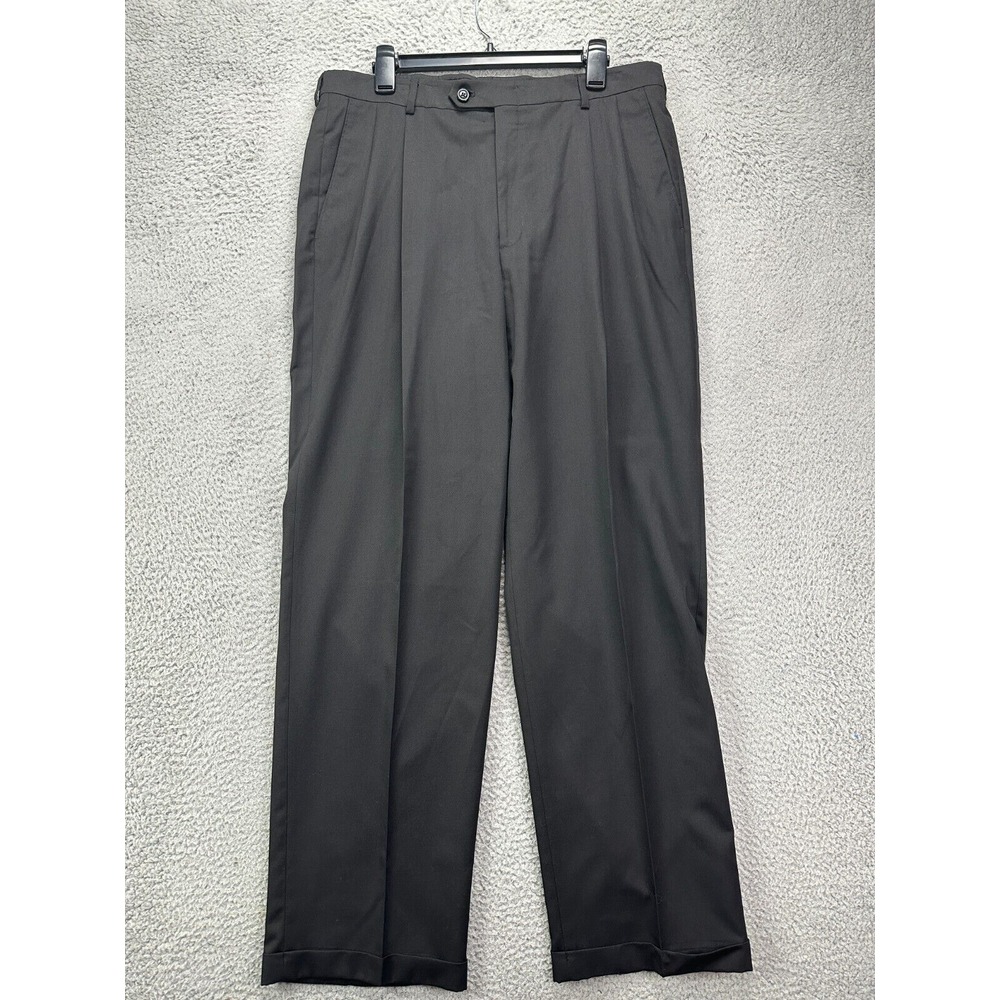 Haggar Suit Up System Dress Pants Mens 36X32 Black Straight Pleated Formal NEW