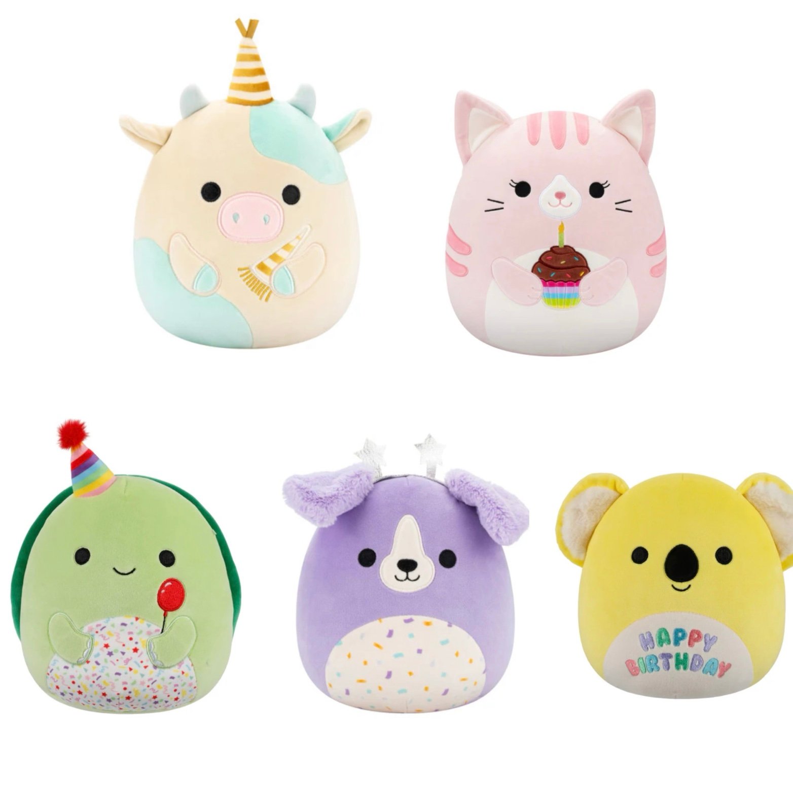 Squishmallow 8” Happy Birthday 2025 squad Stuffed Plush by Jazwares, set of 5