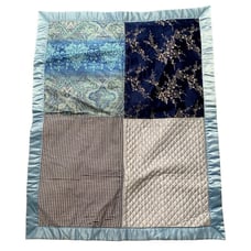 Vintage Hand Made Baby Boy Crib Blanket Quilt Satin Gingham Asian Motif 30 x 38
