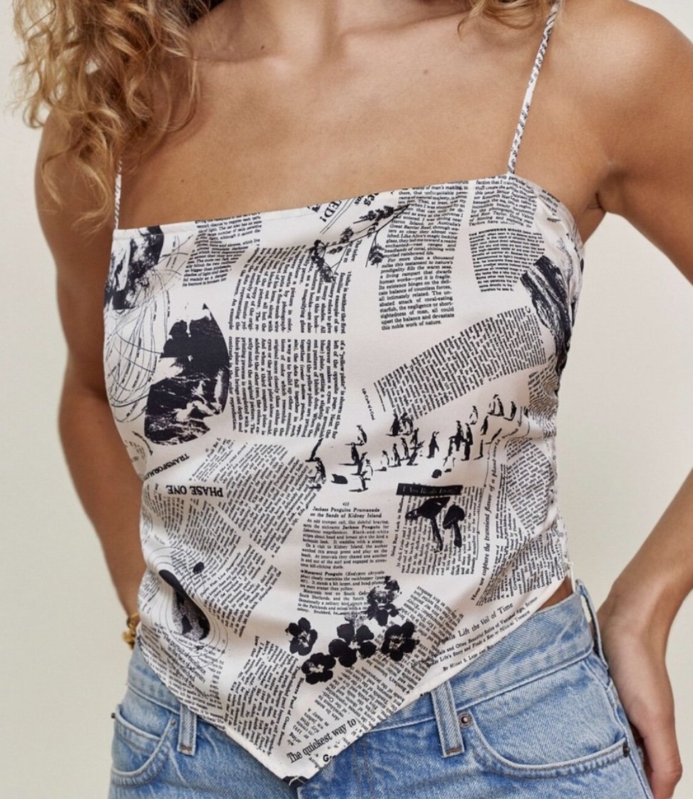 Reformation Silk newsprint tank top