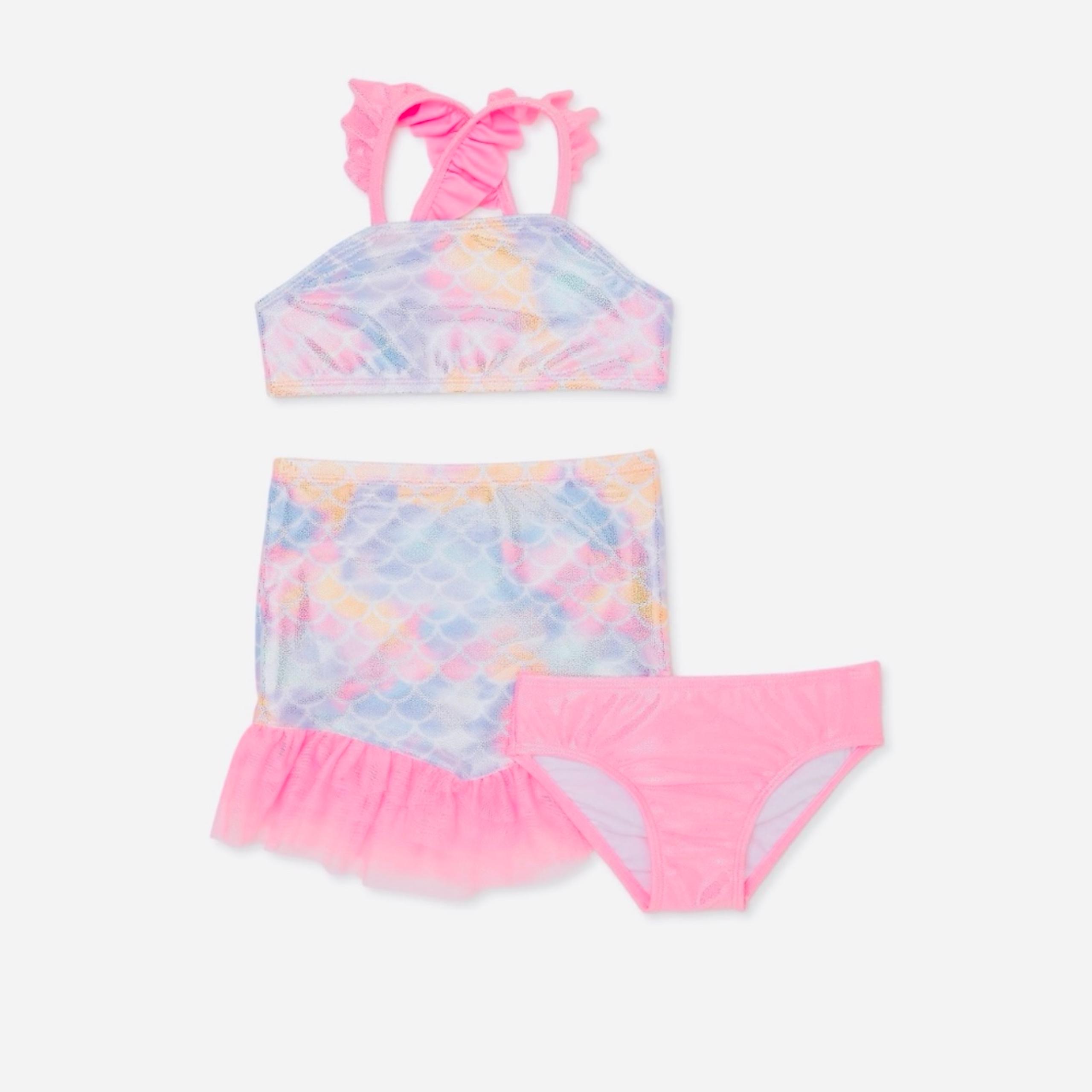 Girl’s Wonder Nation 3 Piece Swimwear Size 2T Toddler Pink Mermaid Skirt Bikini