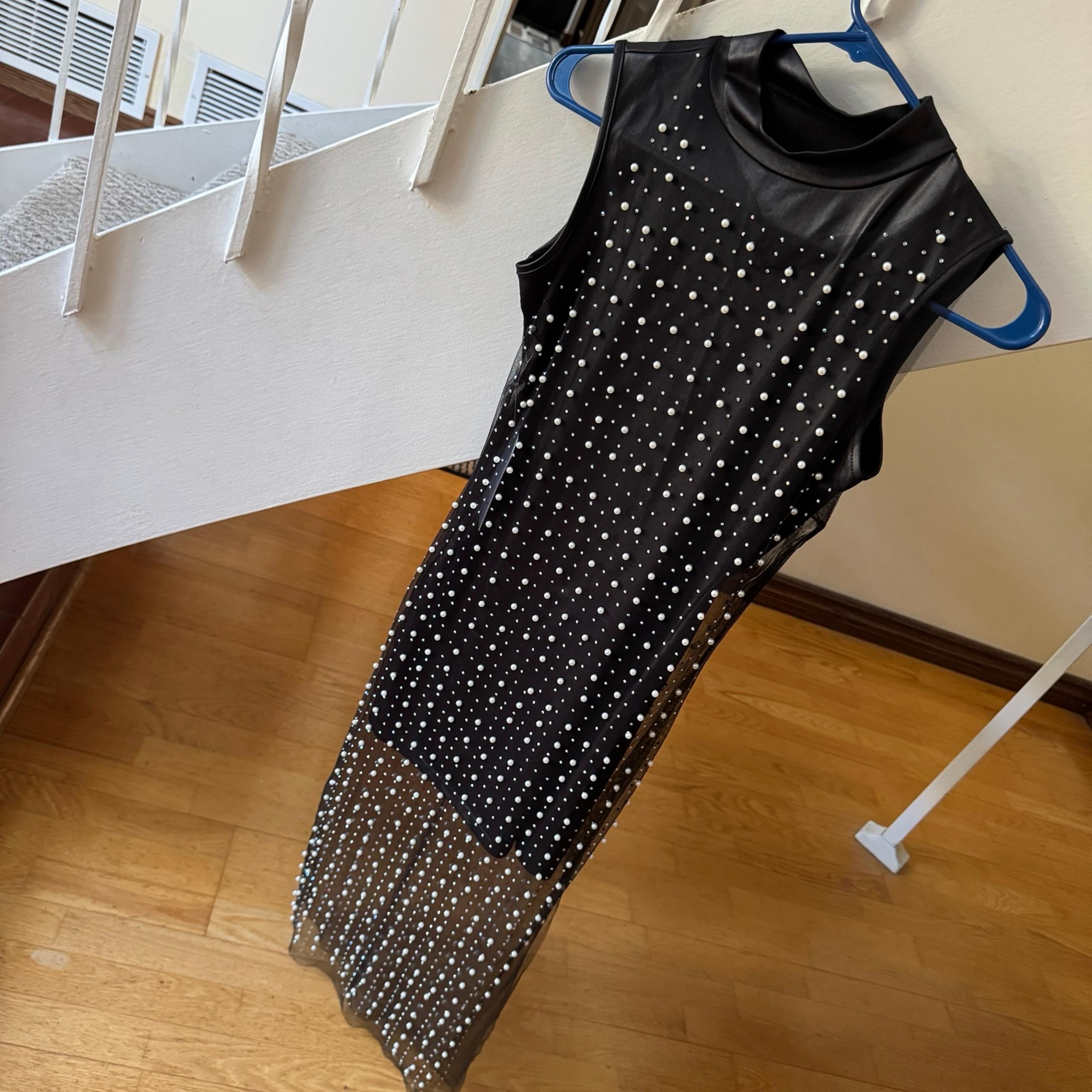 Pearl Mesh Slit Midi Dress Size Small - 2 Pieces