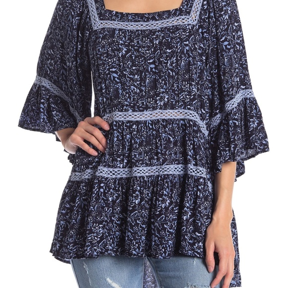 Free People Talk About it Tunic Midnight Blue Small