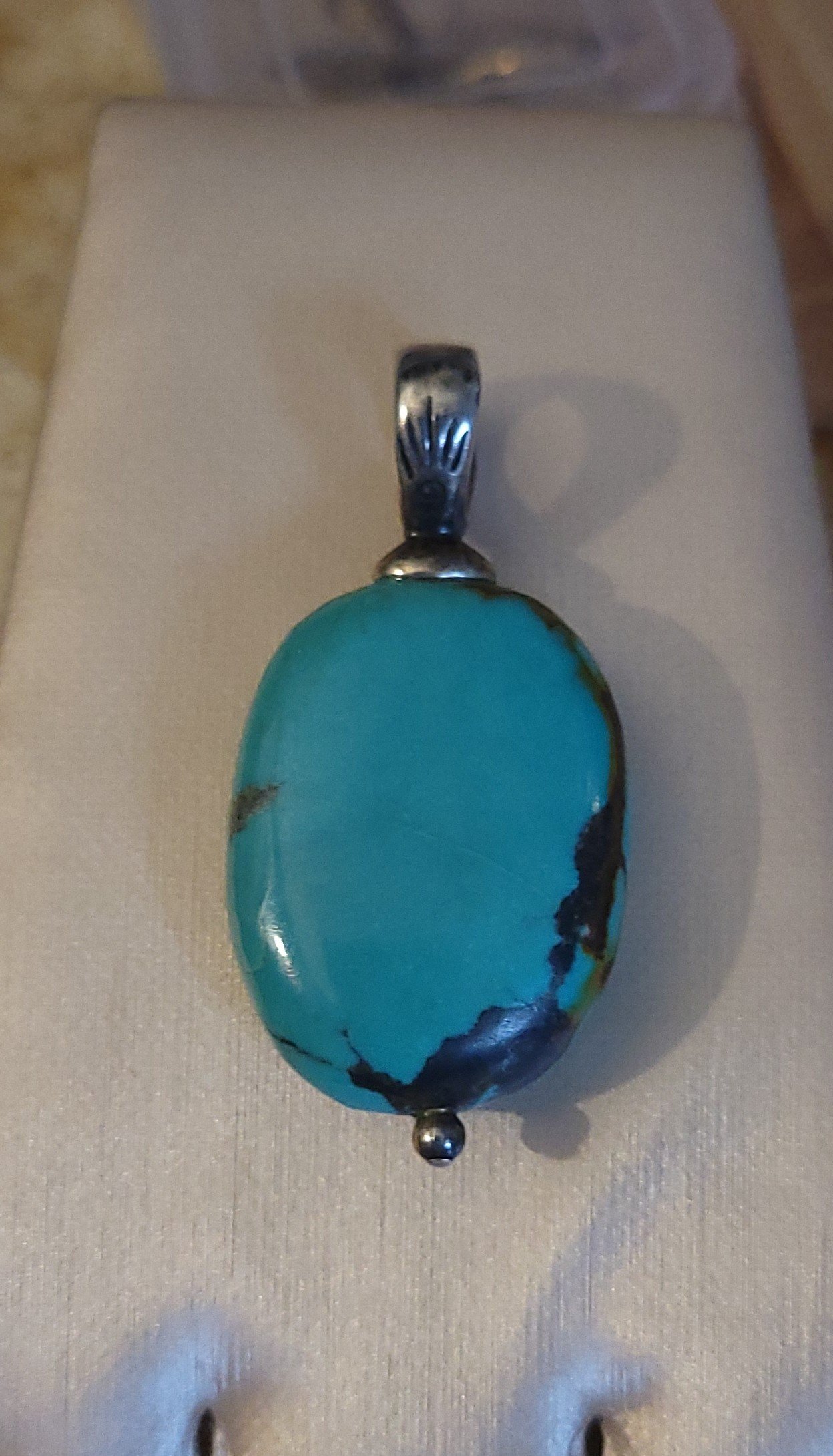 Beautiful Piece of Native Turquoise Vintage Pendant, Sterling Bail