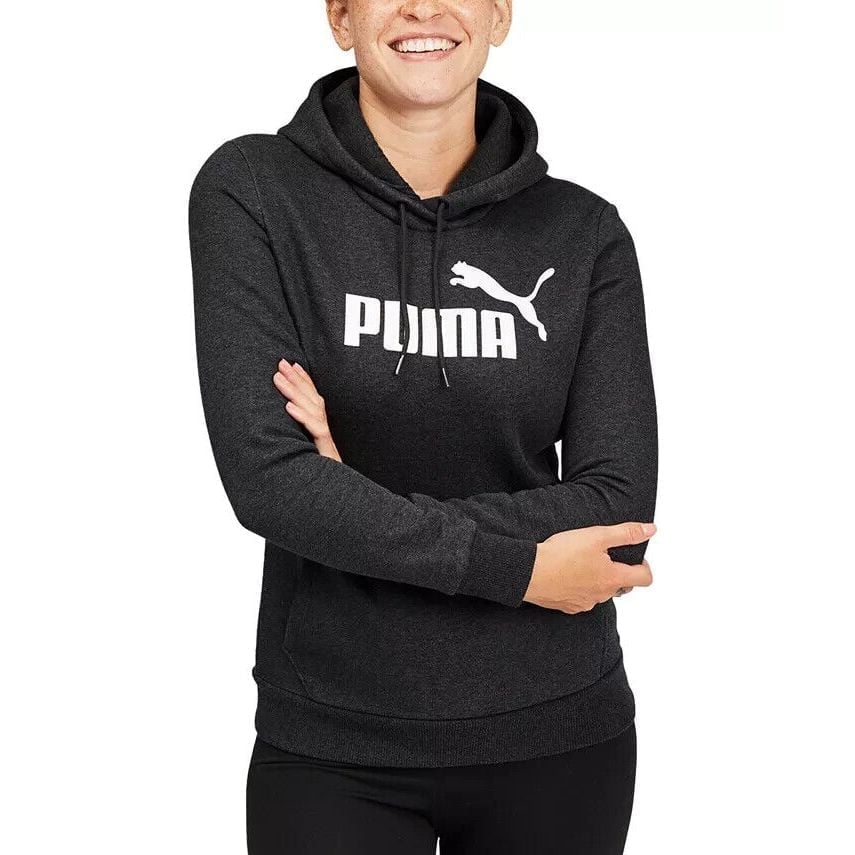 PUMA Women's Essential Logo Fleece Hoodie - Dark Gray Heather, Size XL