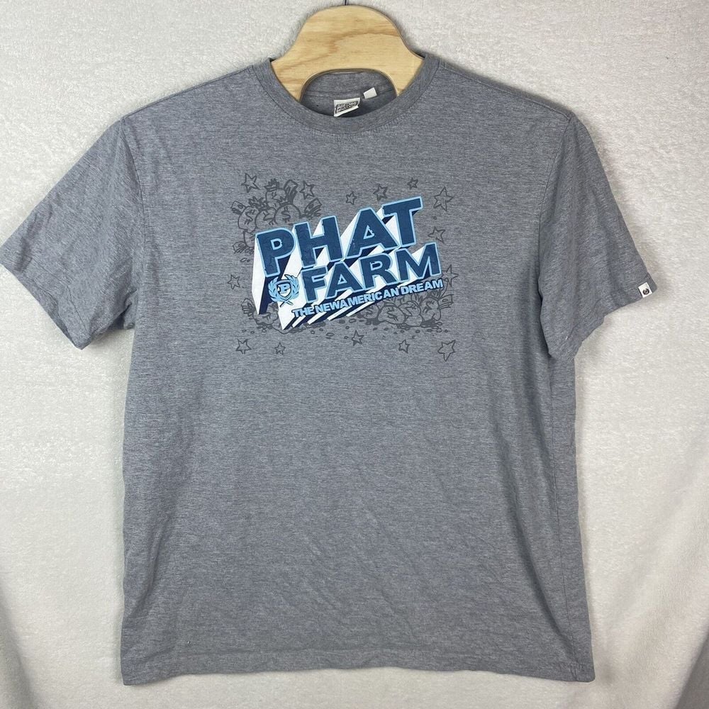 Vintage Mens Phat Farm Classics Logo T Shirt Size 4X Gray Baggy Streetwear