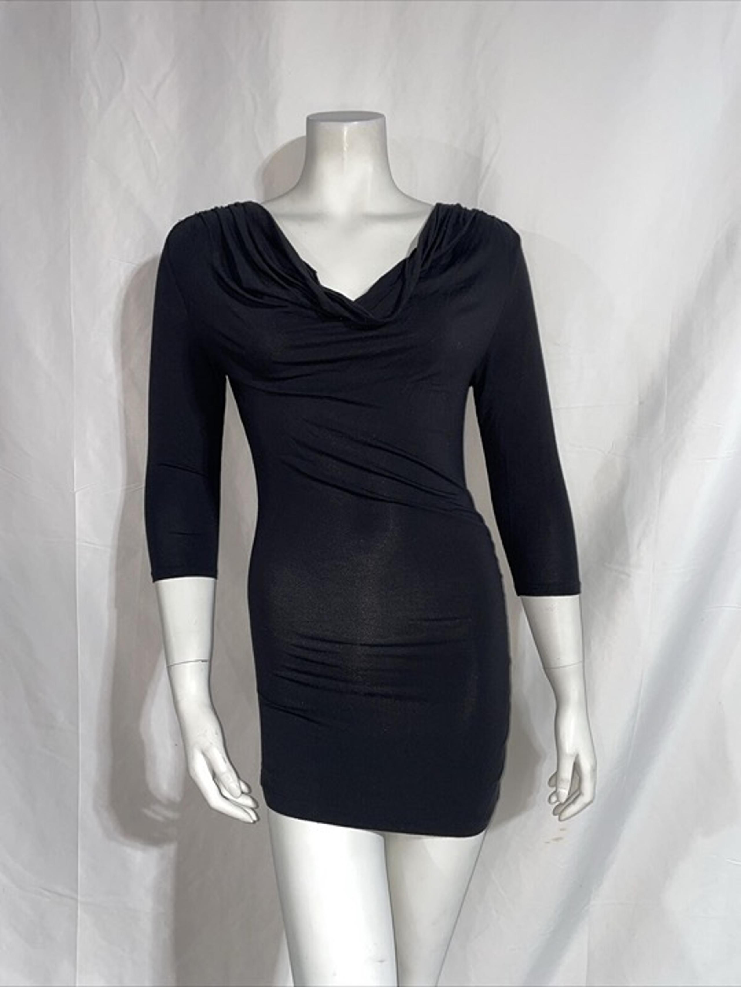 Catherine Malandrino Black Viscose Mini Dress 3/4 Sleeve Body con Size S Black