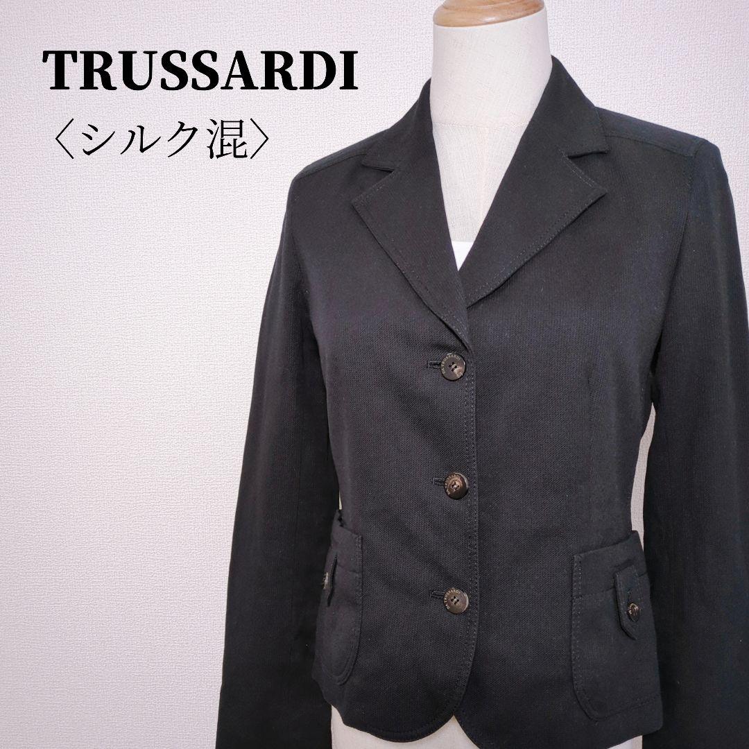 Trussardi Cotton Silk 3-Button Single Jacket, Black, Size 38
