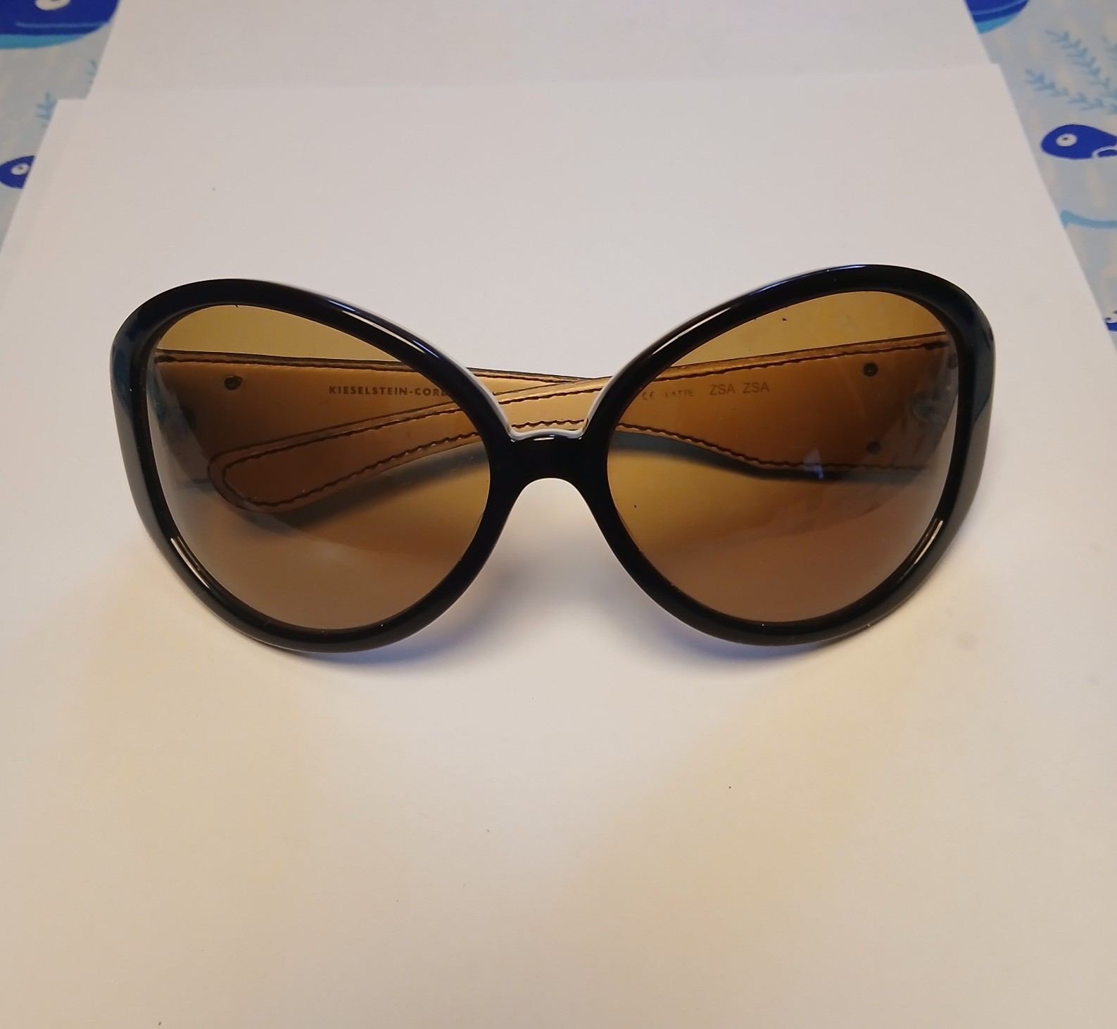 Kieselstein Cord Zsa Zsa LATTE Leather Sunglasses Alligators Japan Oversized