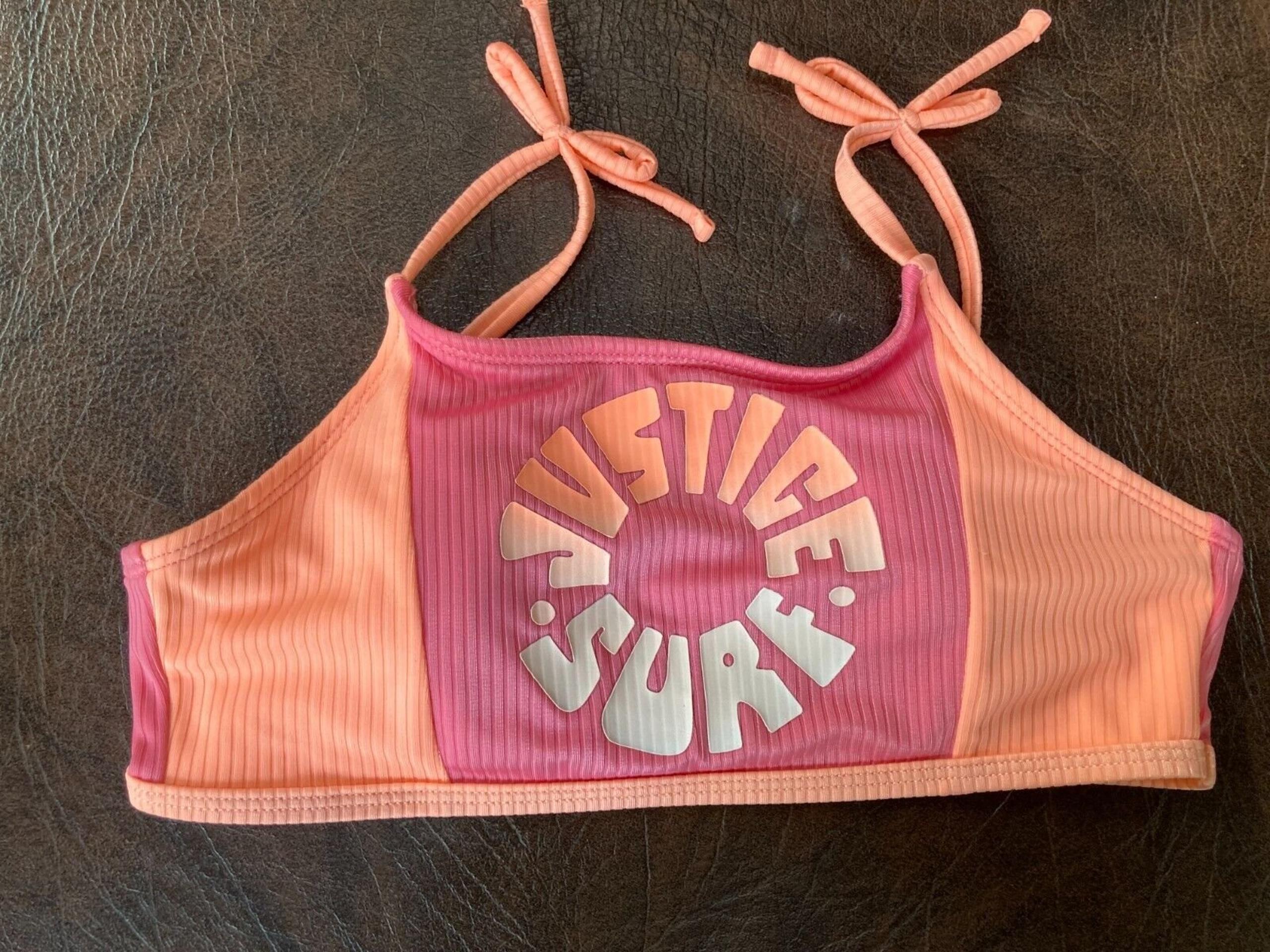 GIrl's Size L 12-14 JUSTICE Swimsuit Top Surf Orange
