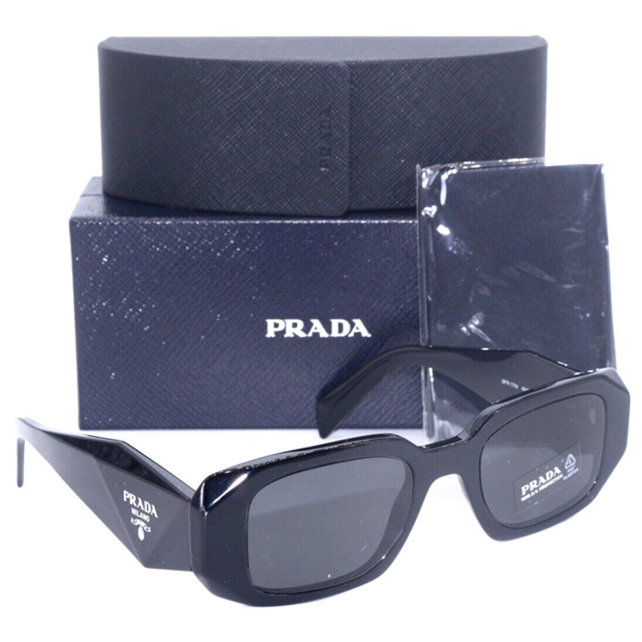 NEW PRADA SPR 17W 1AB-5S0 POLISHED BLACK/GREY LENSES AUTHENTIC SUNGLASSES 49-20
