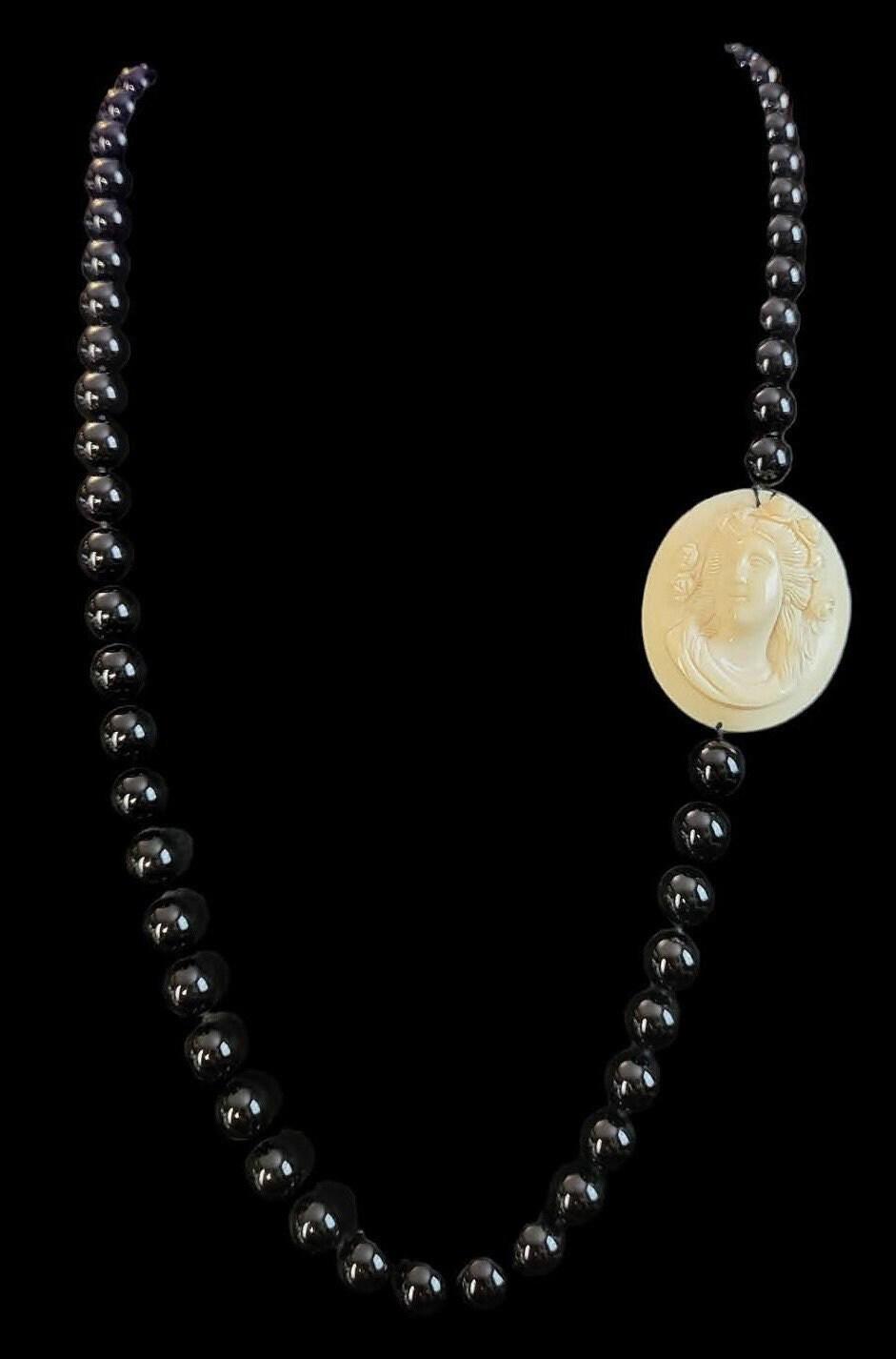 Unique Bone and Onyx Bead Necklace