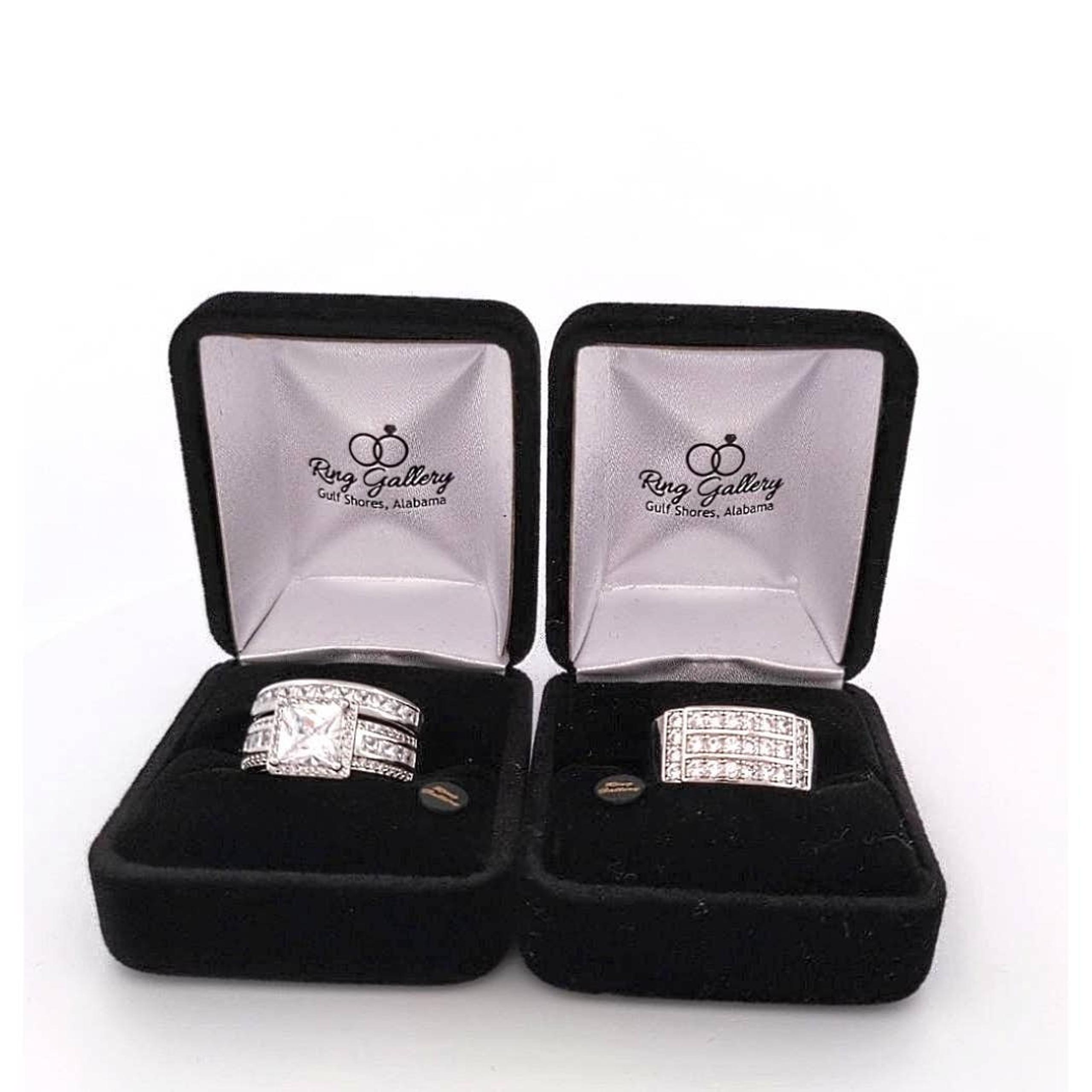 His & Hers WEDDING RING SET size6,7,8,9,10,11,12,13 925/14K Women & Mens Band
