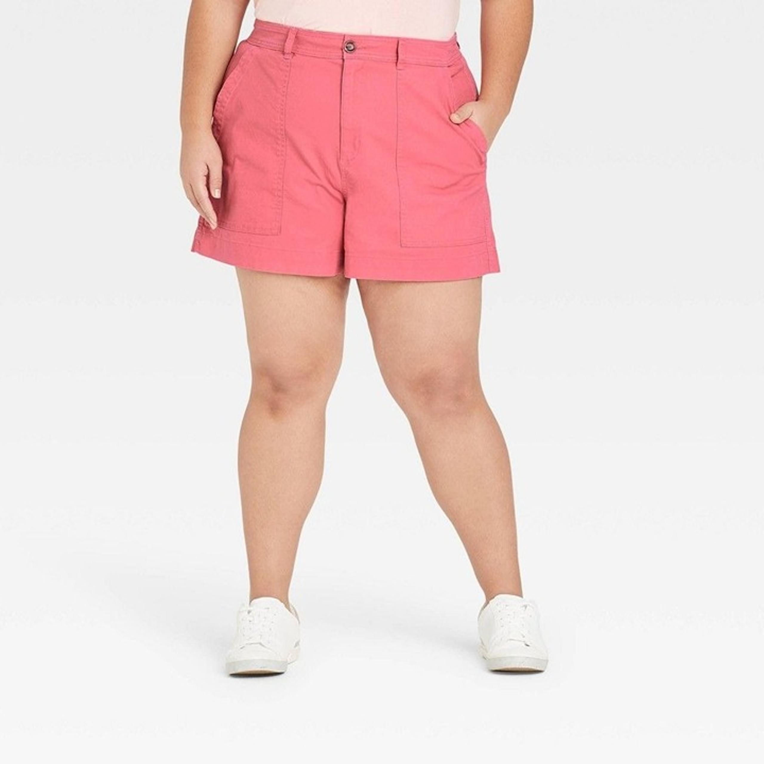 A New Day Women's Plus Size High-Rise Utility Shorts Pink 24W