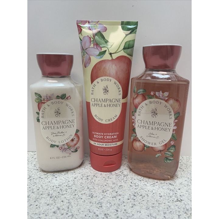 Bath & Body Works Champagne Apple & Honey 3 Pc Lotion, Shower Gel, & Body Cream