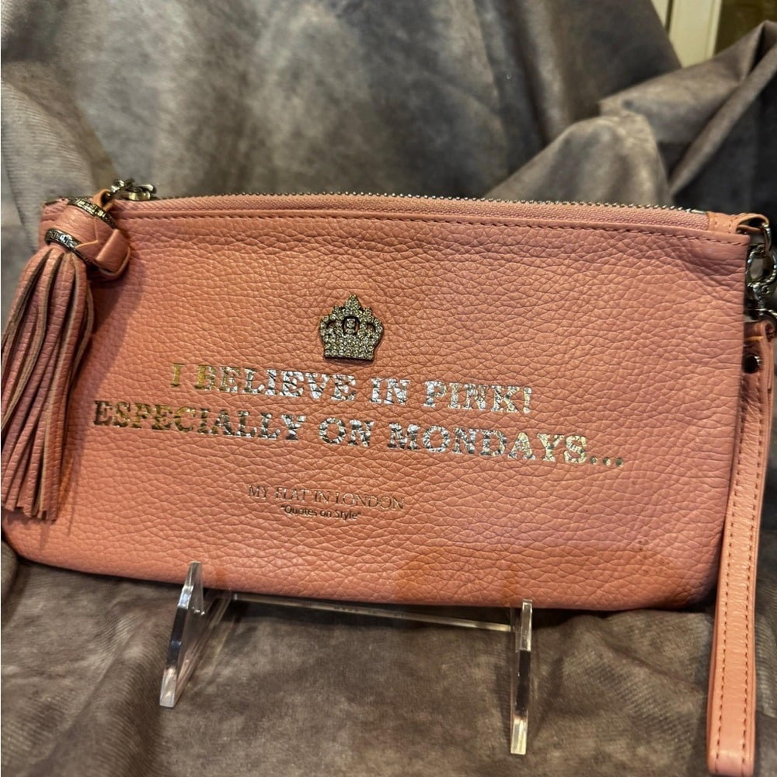 My Flat in London letters to the queen pink leather wristlet
