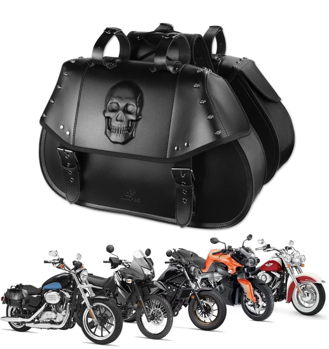 Motorcycle Saddlebags 34L 3D Skull PU Leather Side Waterproof Universal Pair